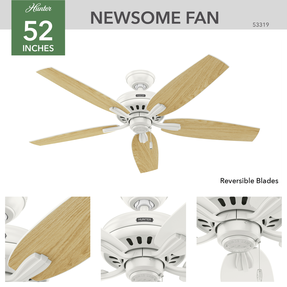52 inch Newsome Fresh White Ceiling Fan and Pull Chain