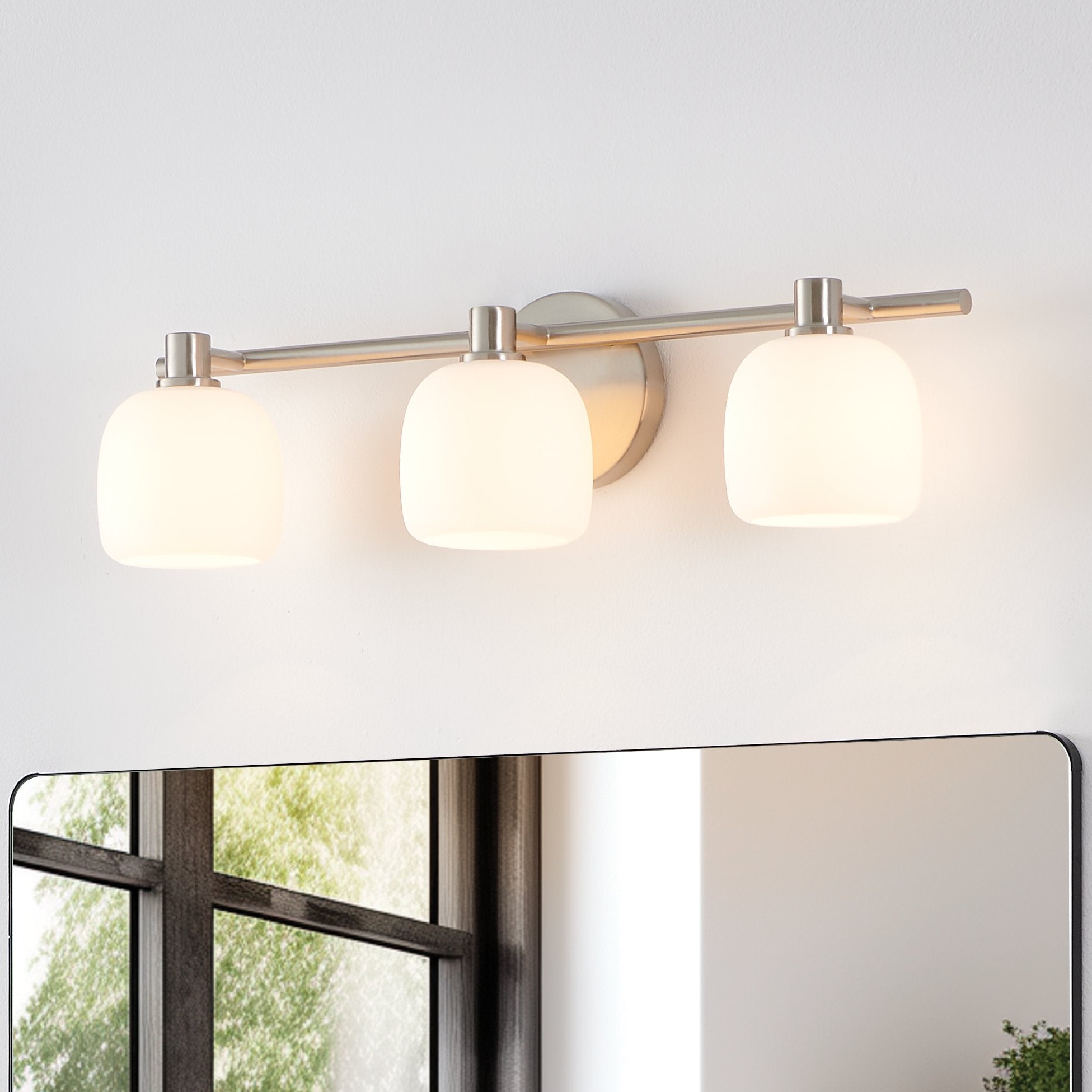 Valentina 24-inch 3-light Brushed Nickel Vanity Light with Etched Opal Glass Shades