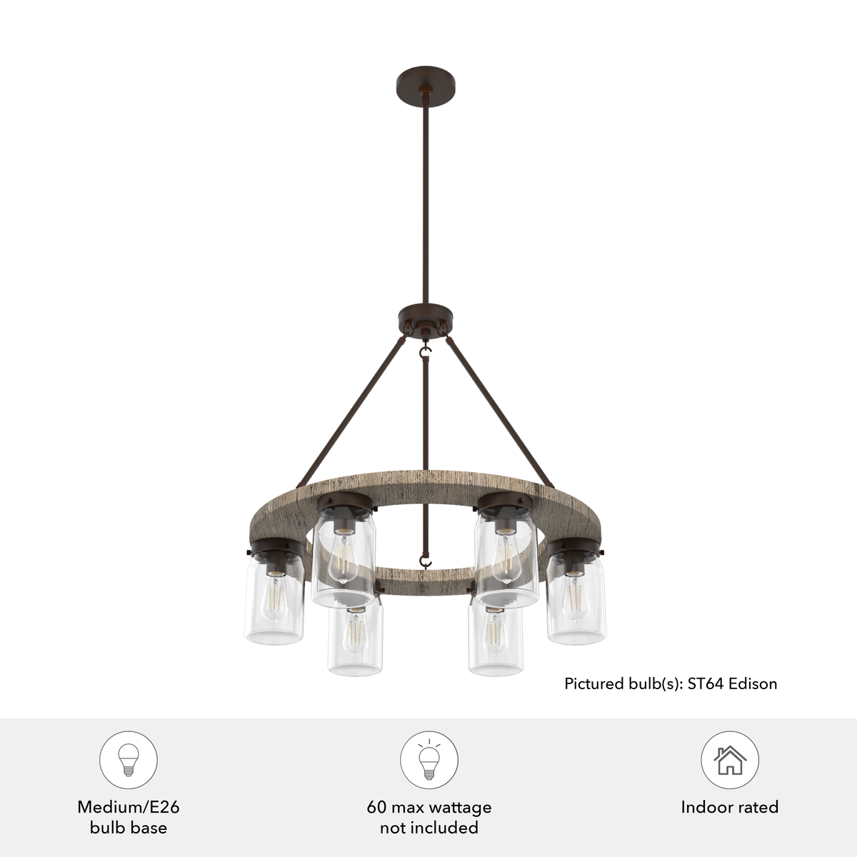 Devon Park 26.5-inch 6-light Onyx Bengal and Barnwood Chandelier with Clear Glass