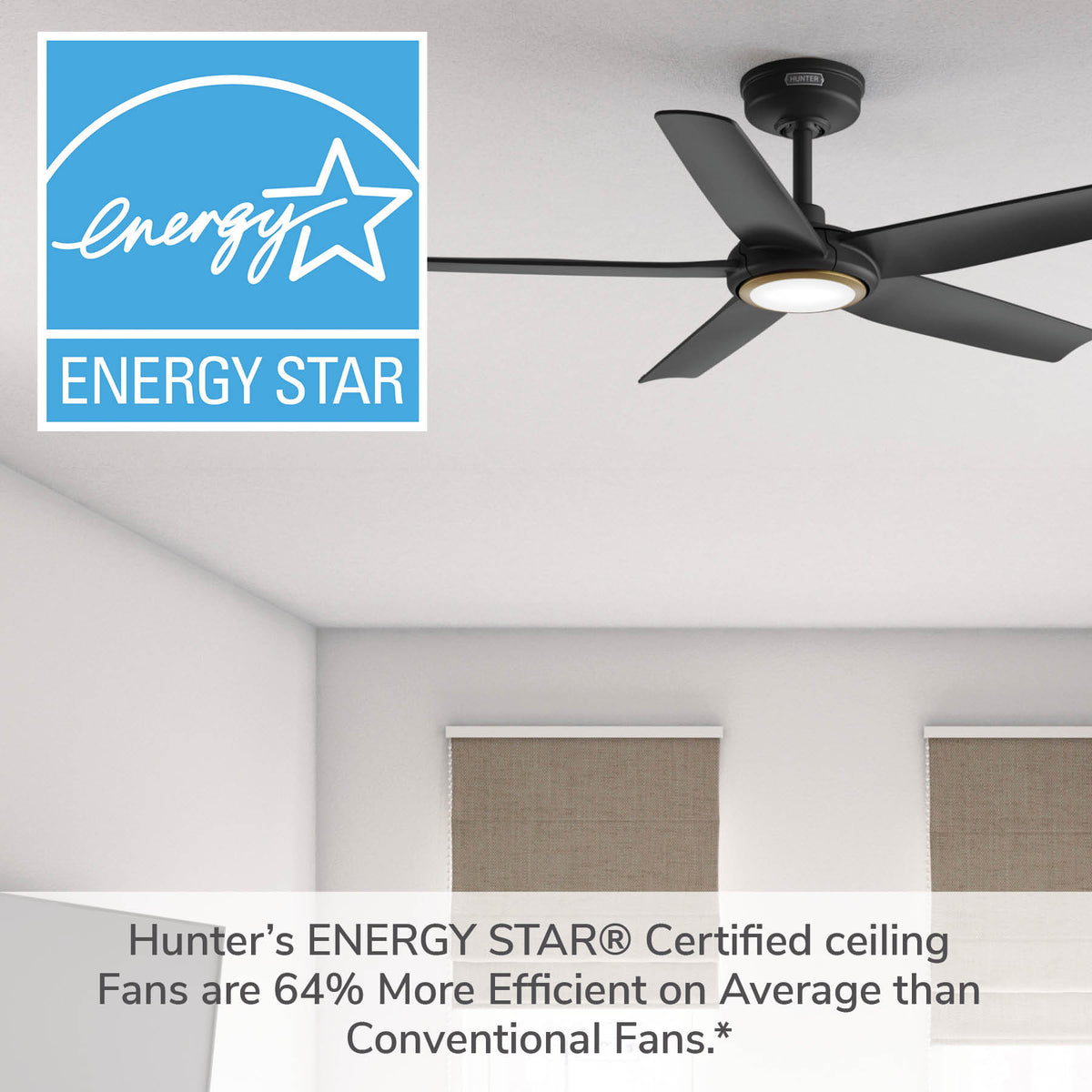44 inch Zentech Wi-Fi ENERGY STAR® Matte Black Damp Rated Ceiling Fan with LED Light Kit and Handheld