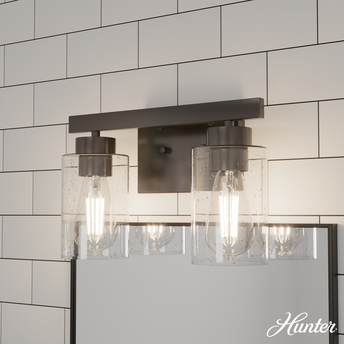Hartland 13-inch 2-light Noble Bronze Vanity Light with Seeded Glass