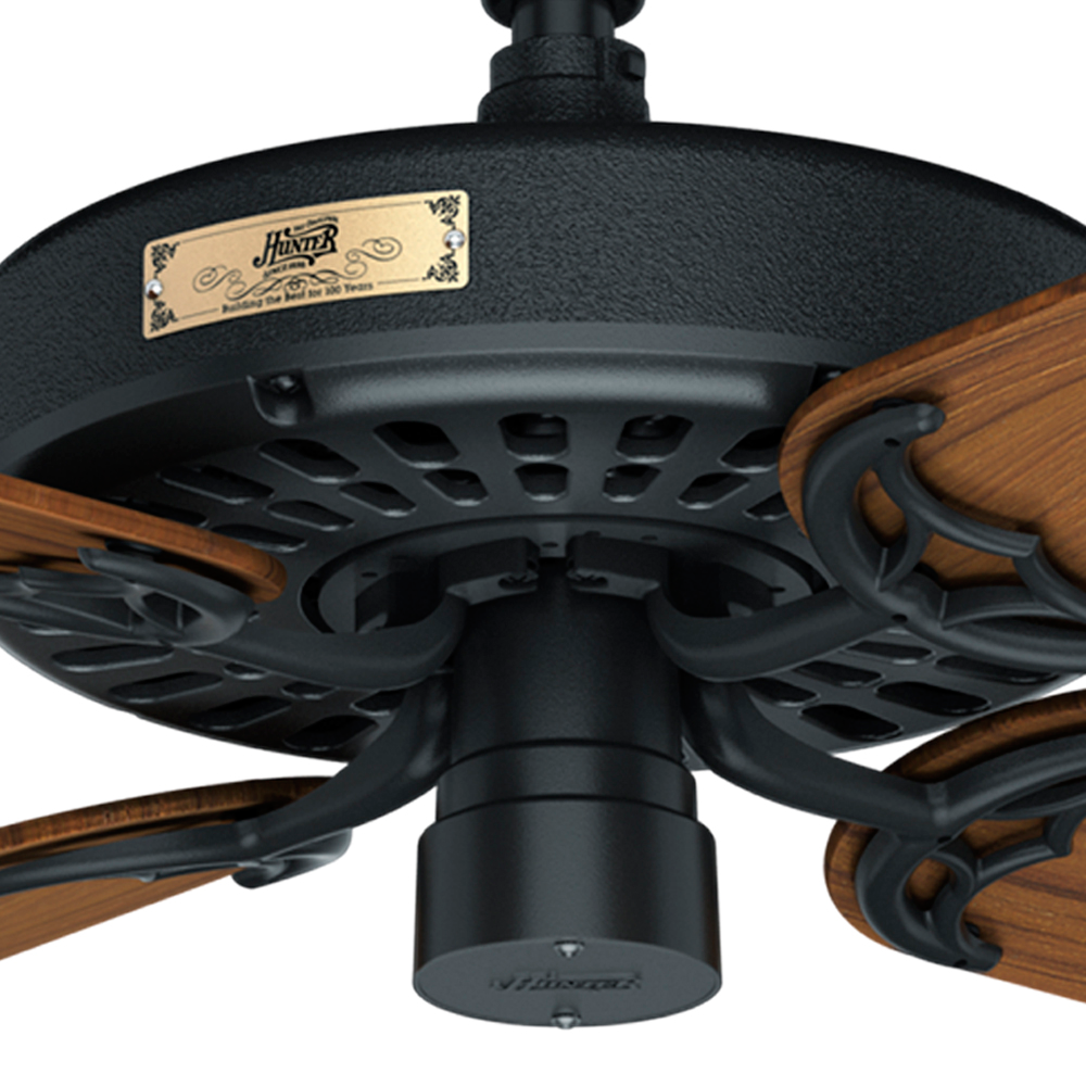 52 inch Original Matte Black Damp Rated Ceiling Fan and Pull Chain