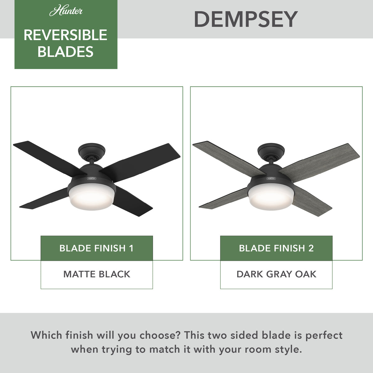 44 inch Dempsey Matte Black Ceiling Fan with LED Light Kit and Handheld Remote