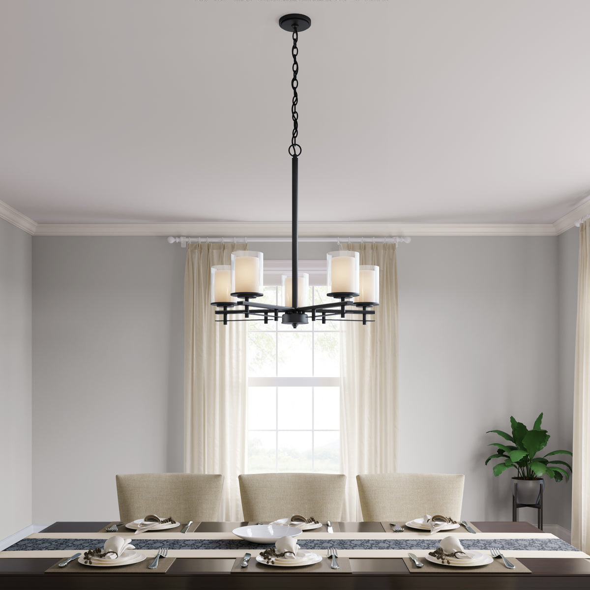 23'' Huderson Matte Black 5 Light Chandelier
