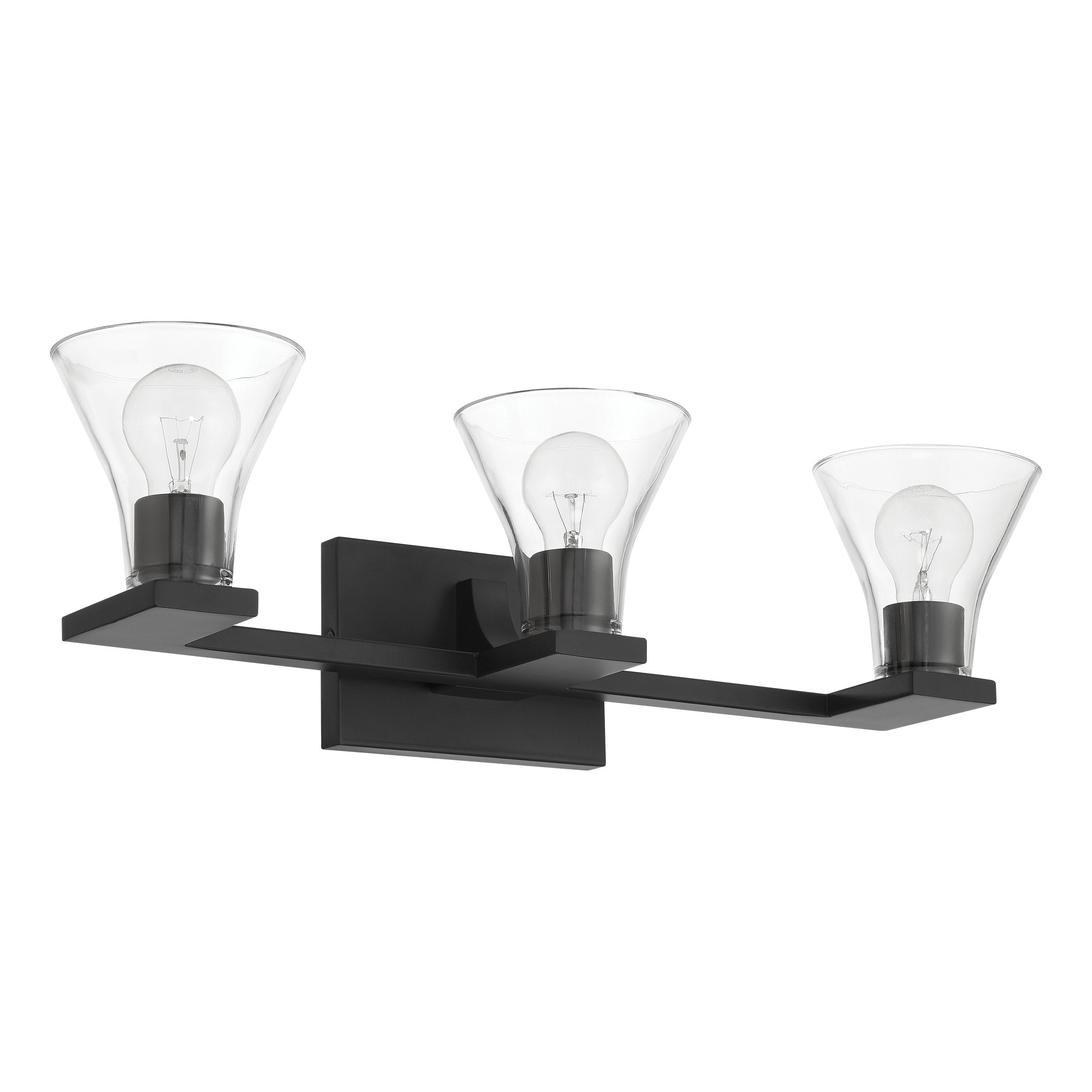 Gilford 24-inch 3-light Matte Black Vanity Light with Clear Glass Shades