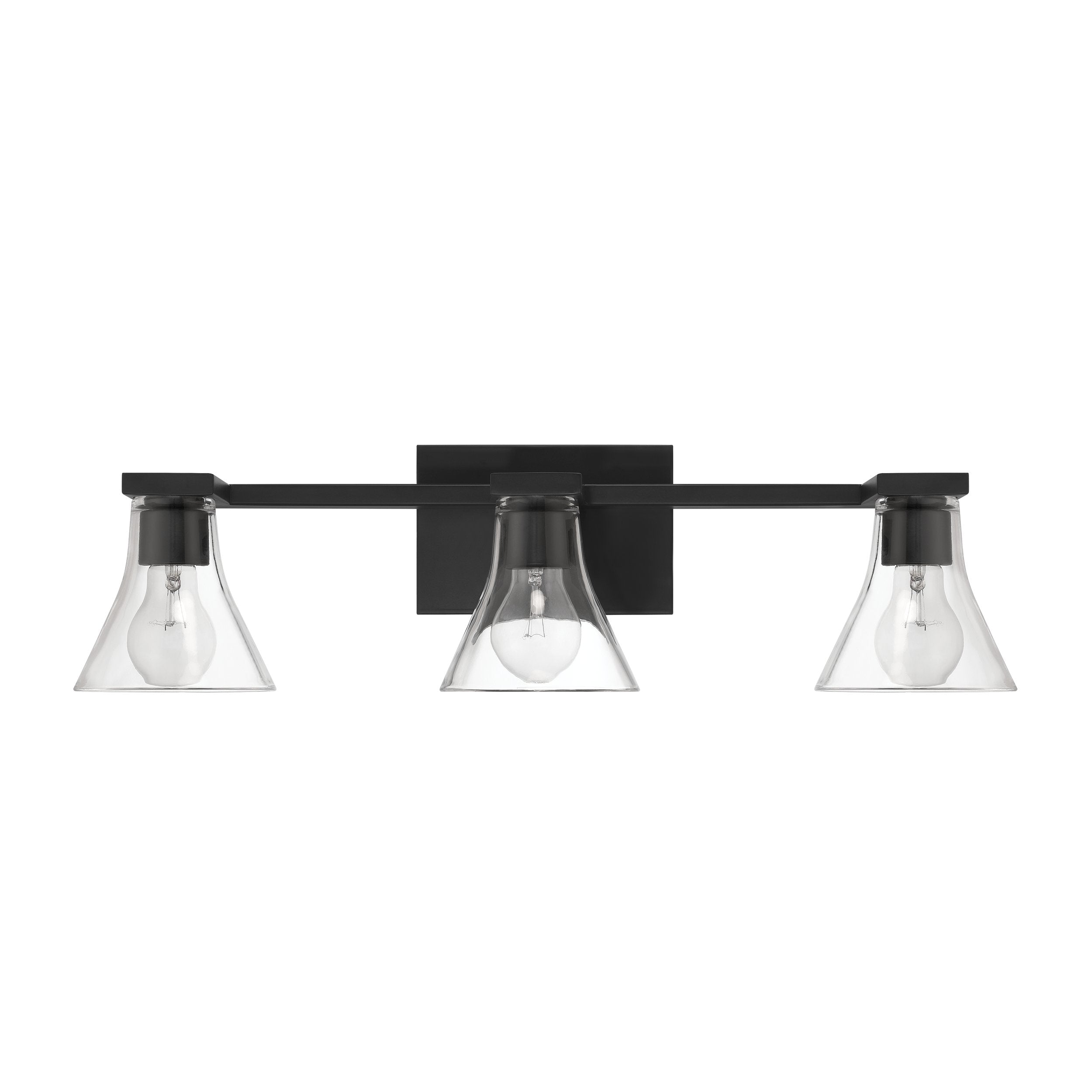 Gilford 24-inch 3-light Matte Black Vanity Light with Clear Glass Shades