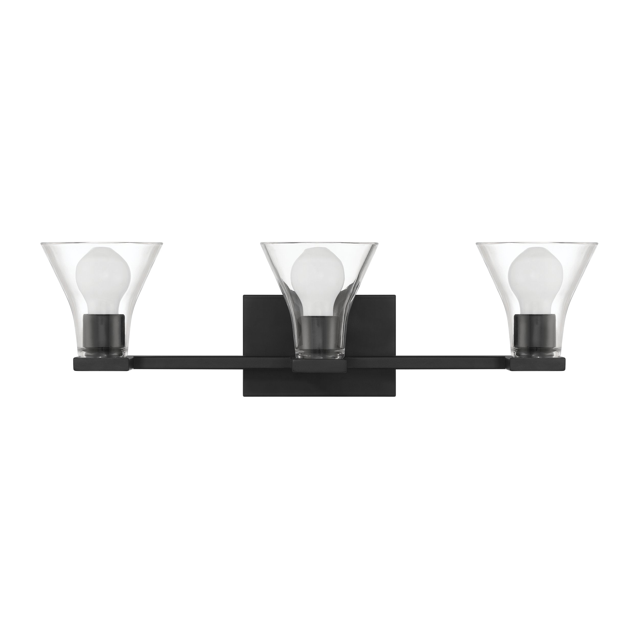 Gilford 24-inch 3-light Matte Black Vanity Light with Clear Glass Shades