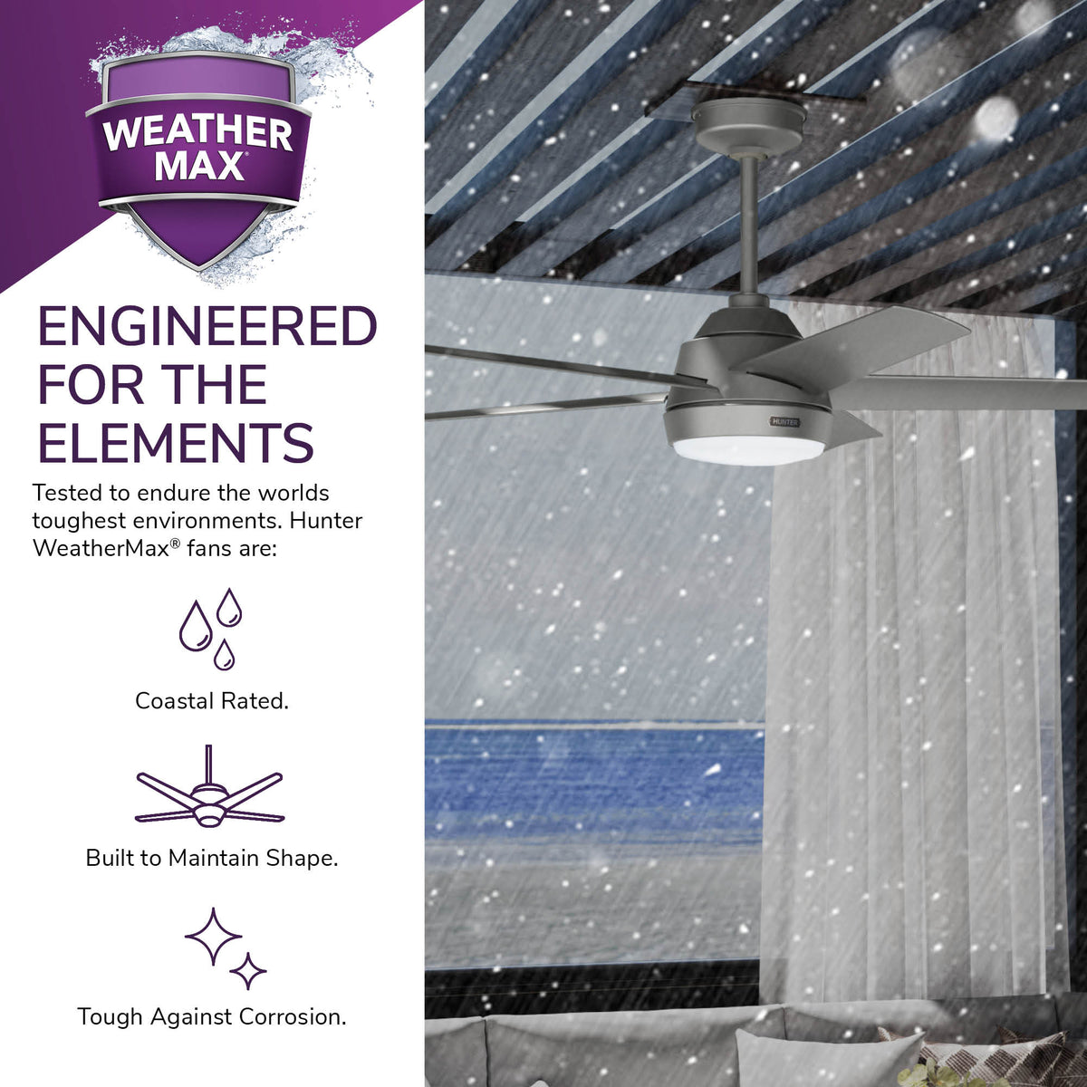 52 inch Skyflow Matte Silver WeatherMax Indoor / Outdoor Ceiling Fan with LED Light Kit and Wall Control