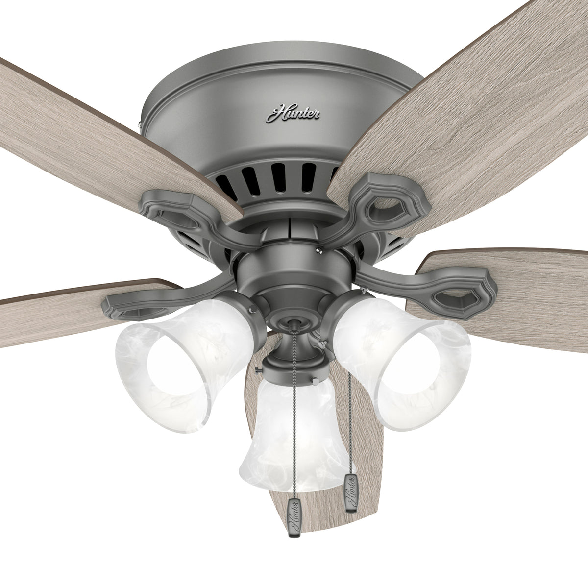 52 inch Builder Matte Silver Low Profile Ceiling Fan with LED Light Kit and Pull Chain
