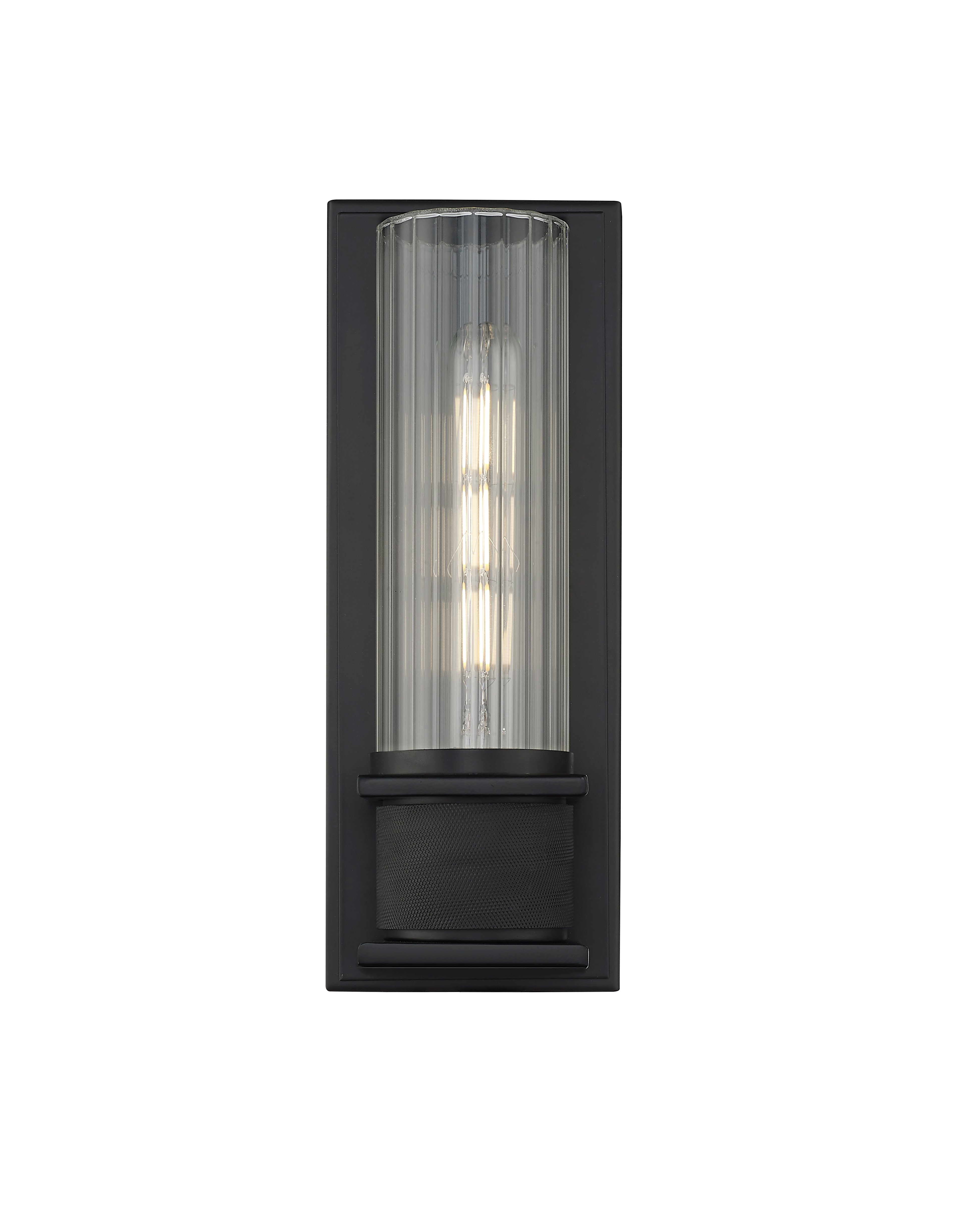 12-inch Matte Black 1-Light Clear Striped Glass Wall Sconce
