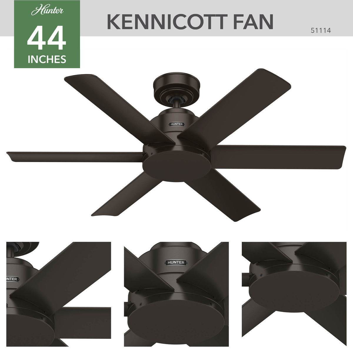 44 inch Kennicott Premier Bronze Damp Rated Ceiling Fan and Wall Control