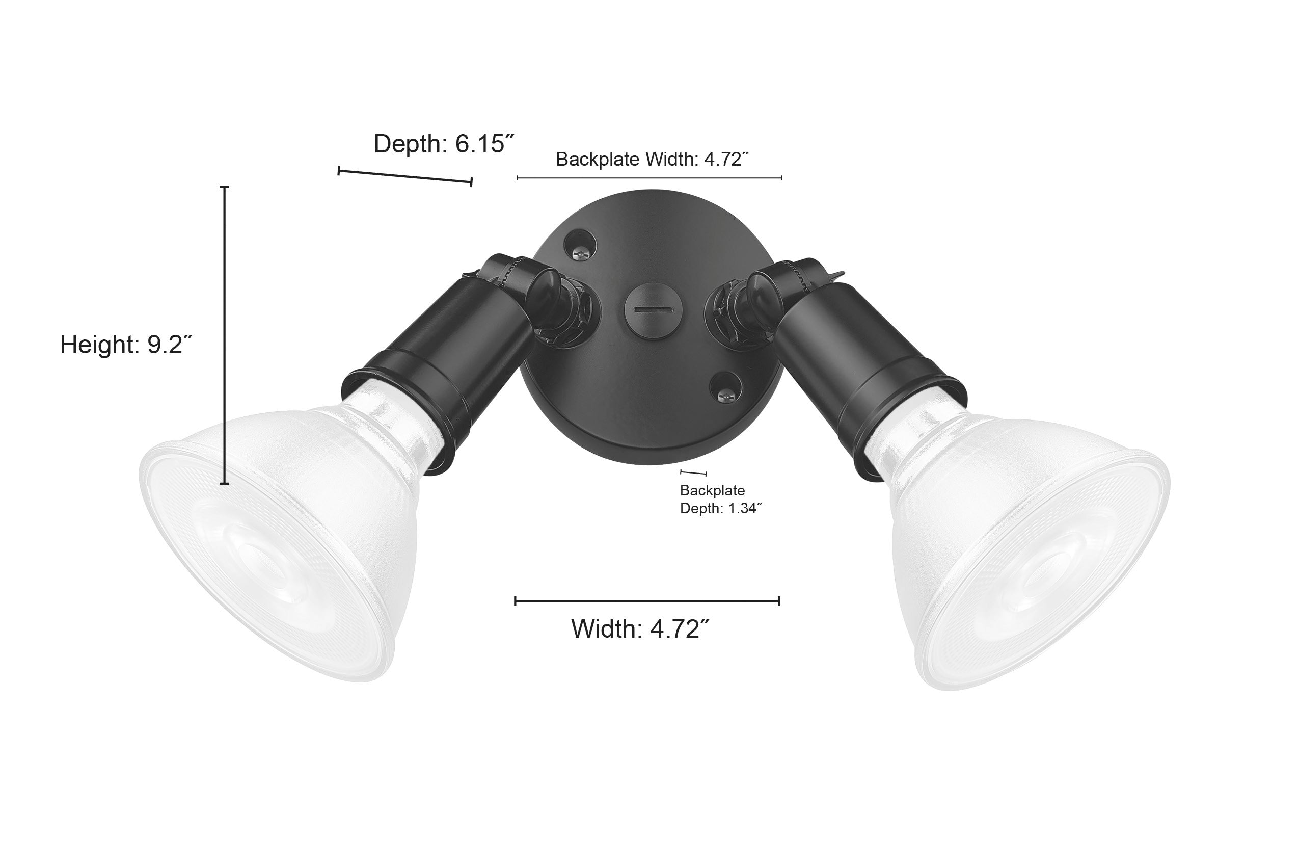 9.25'' Powder Coated Black 2 Light Flood Light