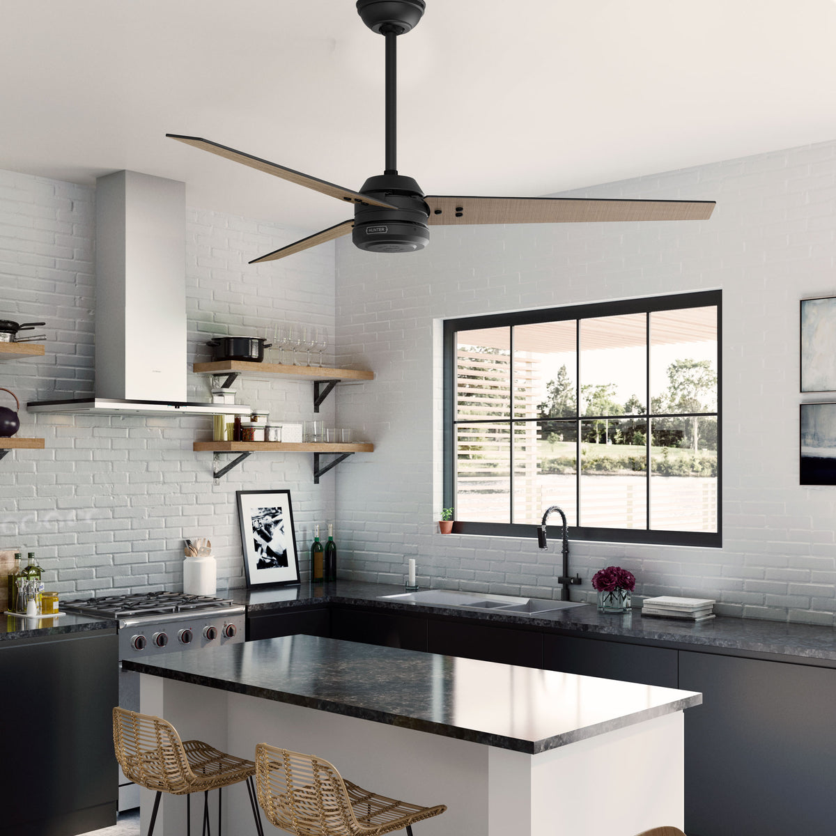 60 inch Cassius ENERGY STAR® Matte Black Damp Rated Ceiling Fan and Wall Control