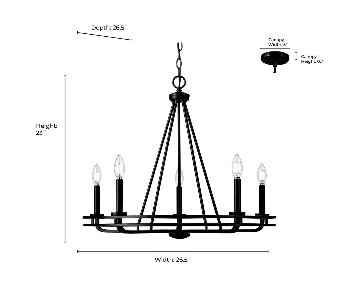 23'' Jody Vintage Brass 5 Light Chandelier