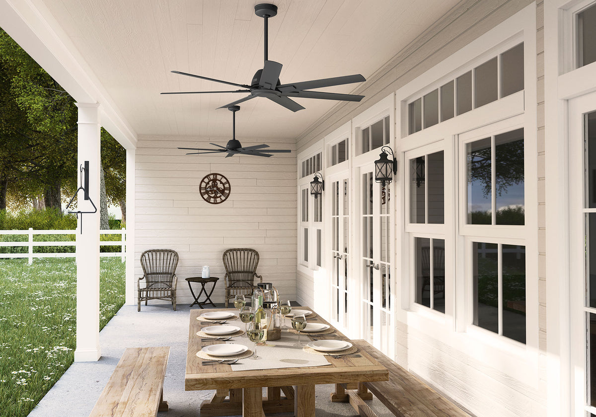 60 inch Downtown ENERGY STAR® Matte Black Damp Rated Ceiling Fan and Wall Control