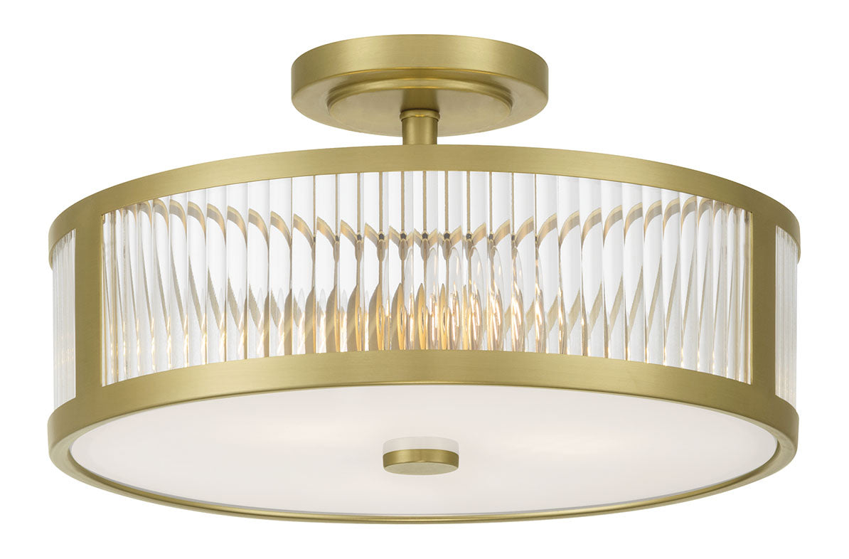 8.75'' Ardezia Vintage BrassClear Ribbed 3 Light Semi-Flush Mount