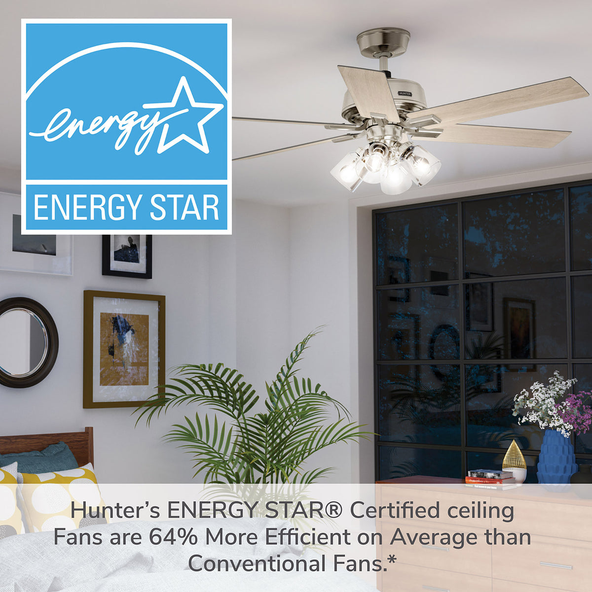 52 inch Fonthill ENERGY STAR® HunterExpress Brushed Nickel Ceiling Fan with LED Light Kit and Handheld Remote