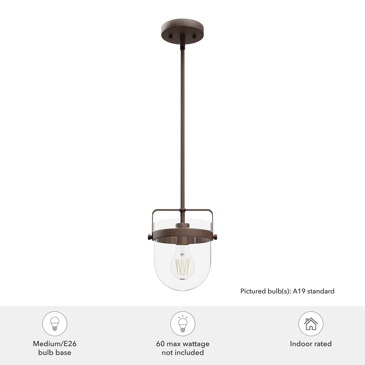 Karloff 7.5-inch 1-light Textured Rust Lantern Pendant with Clear Glass