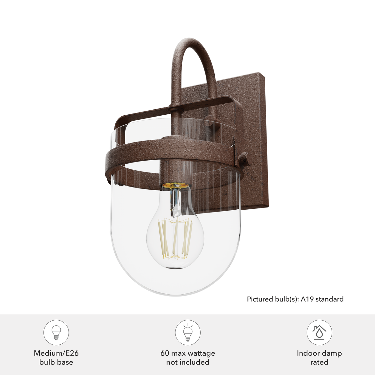 Karloff 13-inch 1-light Textured Rust Wall Sconce with Clear Glass