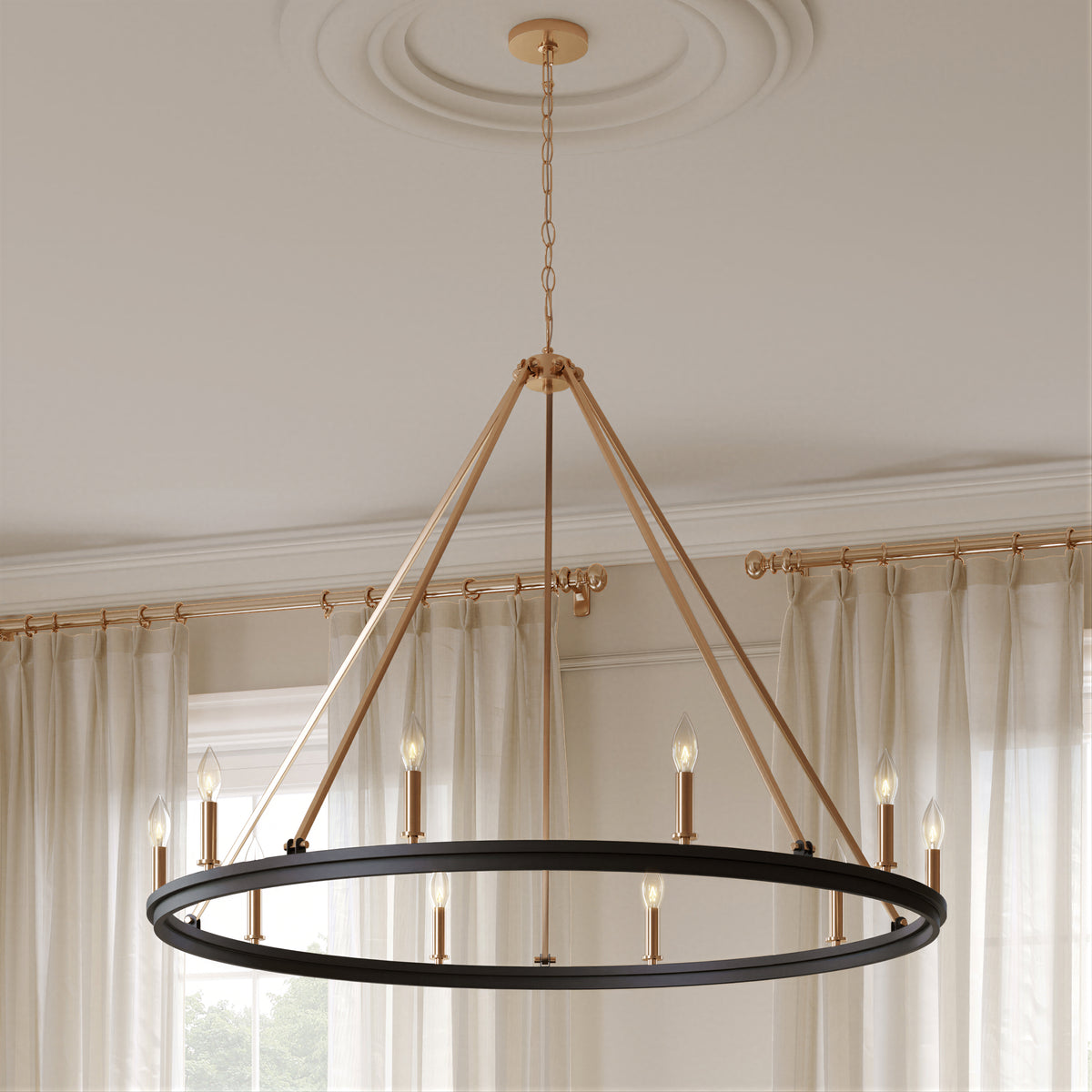 32'' Carruth Matte Black/Modern Gold 10 Light Chandelier