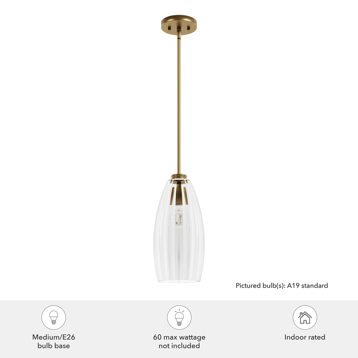 Rossmoor 7-inch 1-light Luxe Gold Pendant with Clear Fluted Glass
