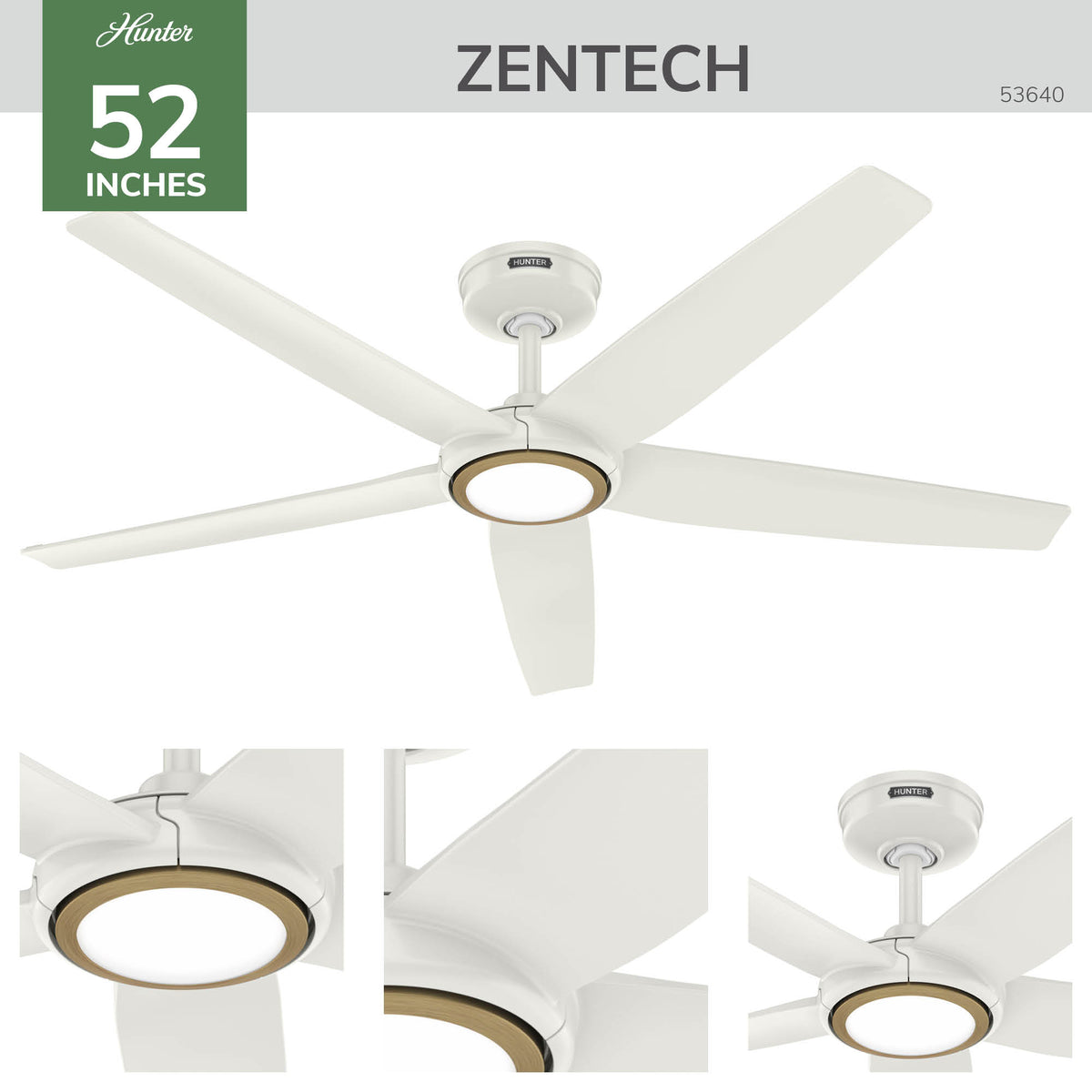 52 inch Zentech Wi-Fi ENERGY STAR® Fresh White Damp Rated Ceiling Fan with LED Light Kit and Handheld Remote