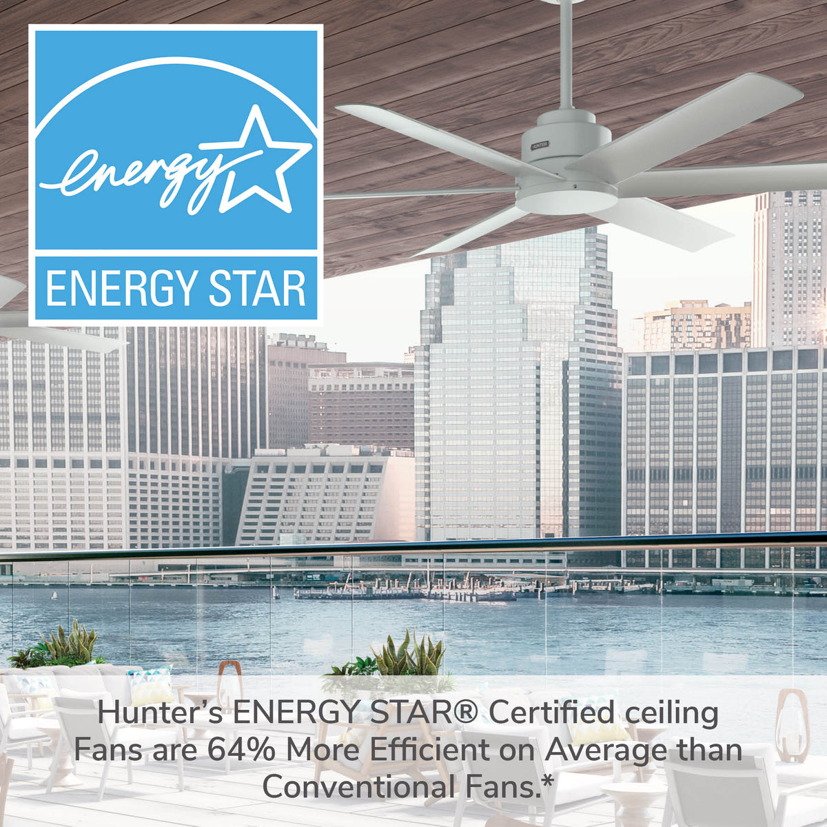 60 inch Kennicott ENERGY STAR® Fresh White Damp Rated Ceiling Fan and Handheld Remote