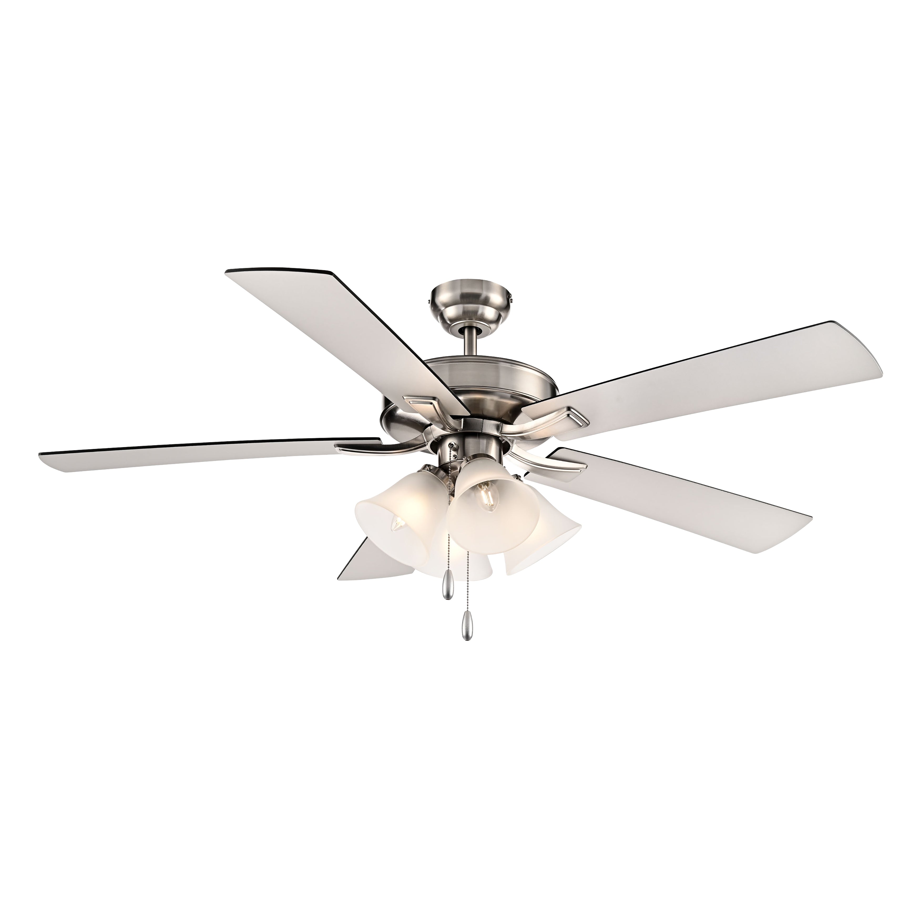52 Inch Calivane AC Brushed Nickel Indoor Ceiling Fan 5-Blade 4 Lights Reversible