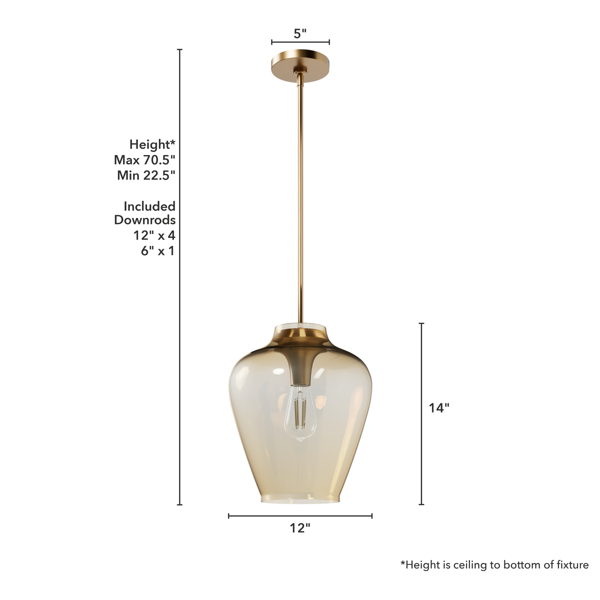 Vidria 12-inch 1-light Alturas Gold Pendant with Amber Iridescent Glass