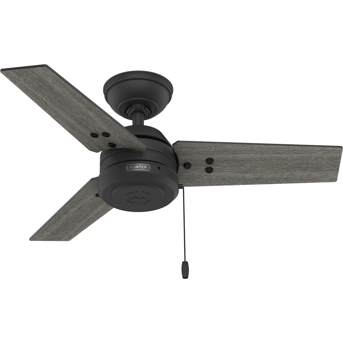 36 inch Cassius Matte Black Damp Rated Ceiling Fan and Pull Chain