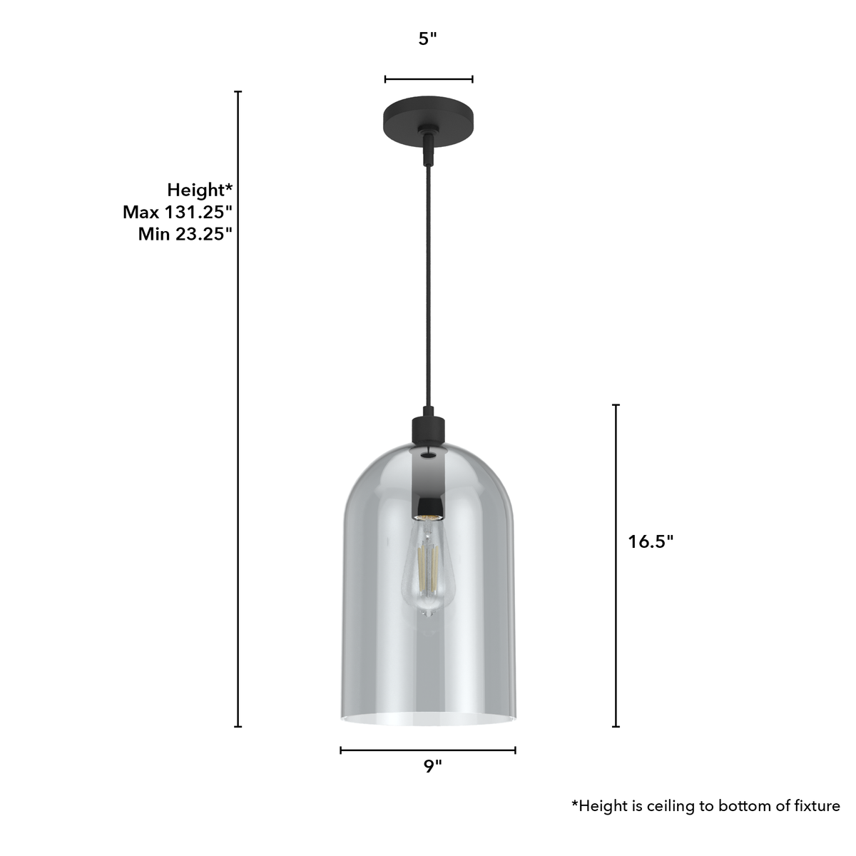 Lochemeade 9-inch 1-light Natural Black Iron Pendant with Smoked Glass