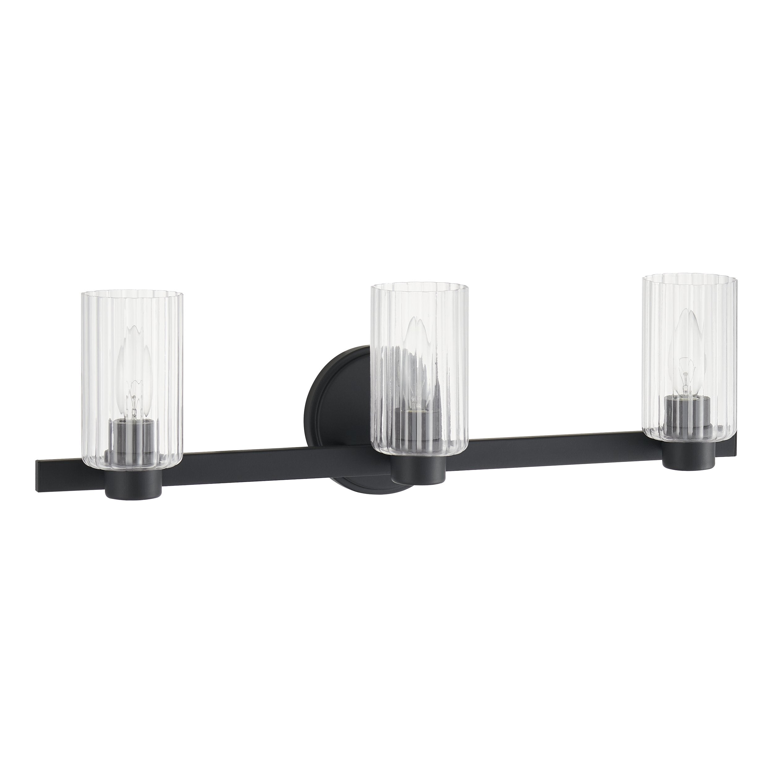 Bedminster 24-inch 3-light Matte Black Vanity Light with Clear Ribbed Glass Shades