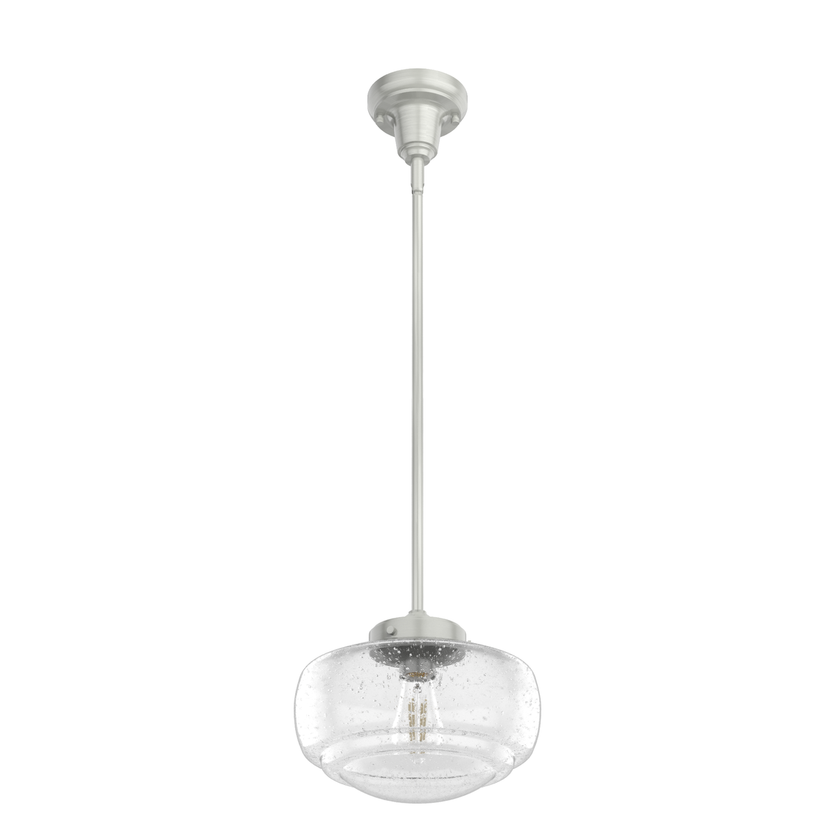 Saddle Creek 10-inch 1-light Brushed Nickel Schoolhouse Pendant with Seeded Glass
