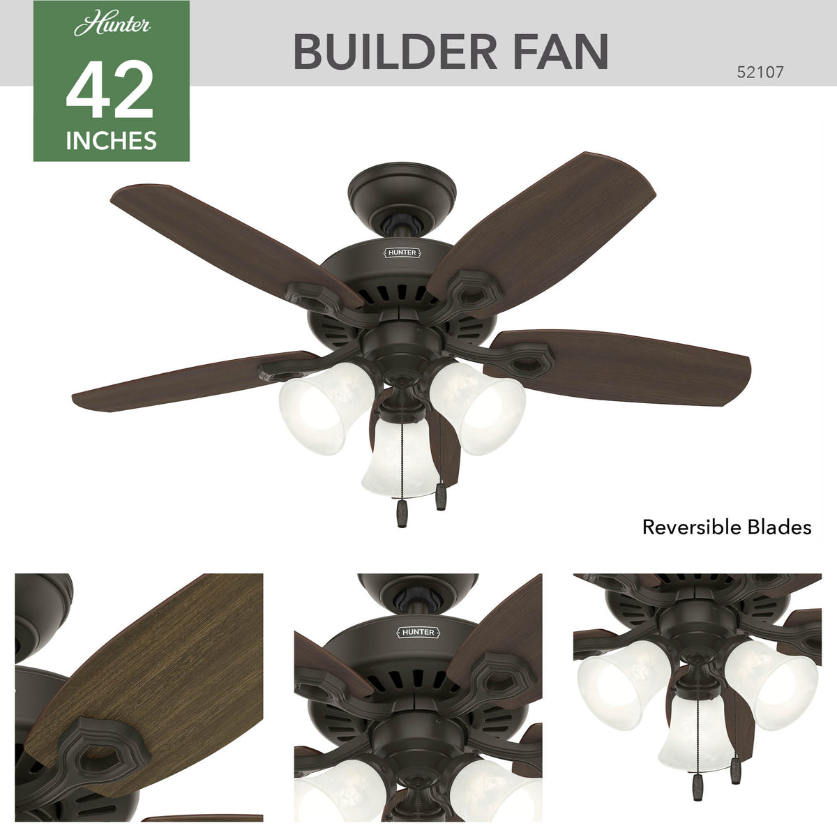 42 inch Builder New Bronze Ceiling Fan with LED Light Kit