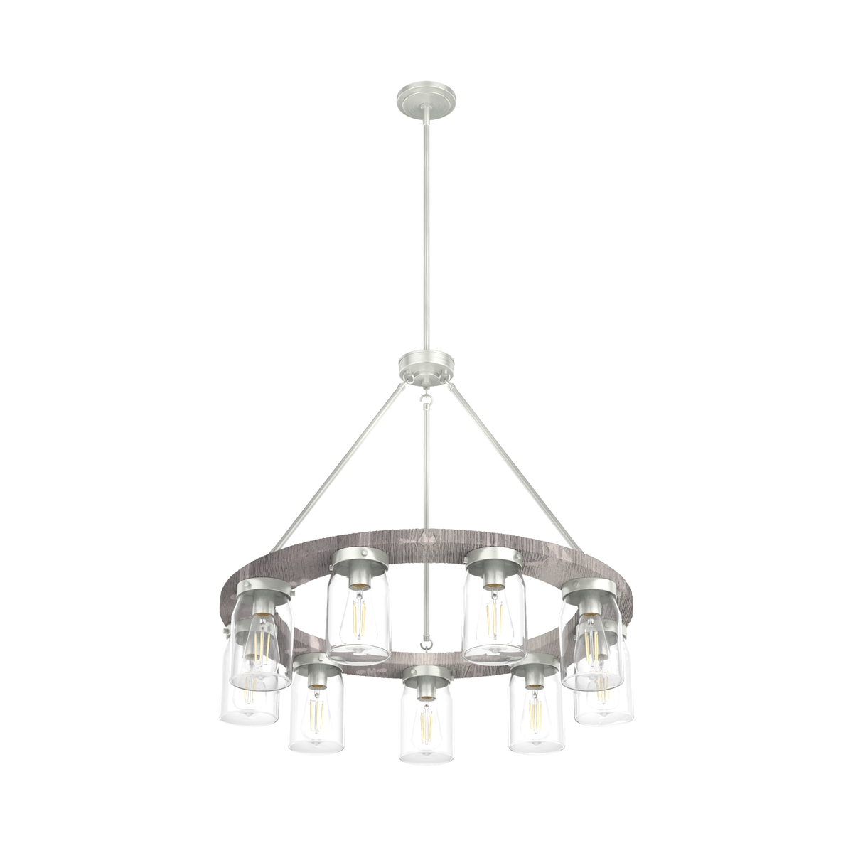 Devon Park 31-inch 9-light Brushed Nickel and Grey Wood Chandelier with Clear Glass