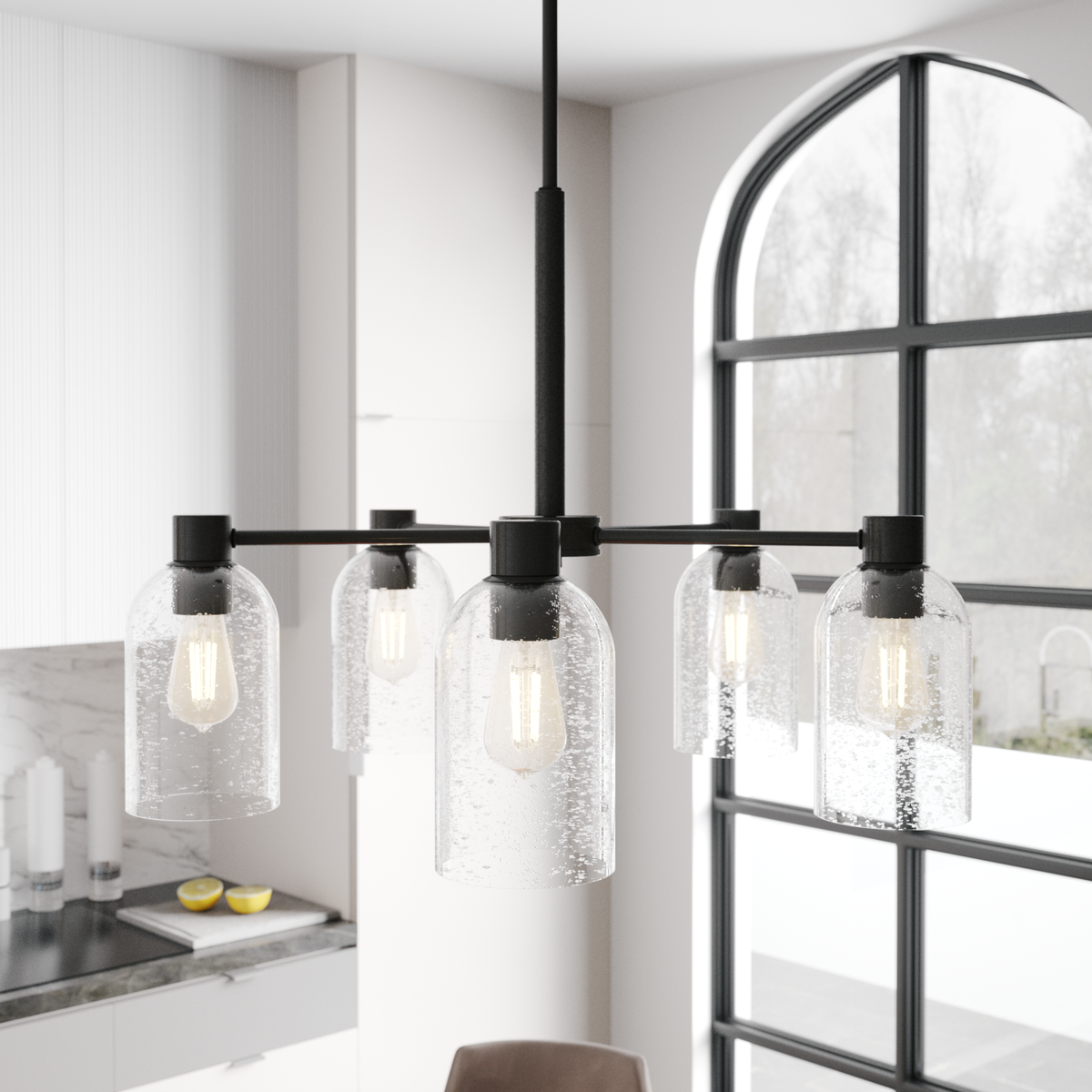 Lochemeade 26-inch 5-light Noble Bronze Chandelier with Seeded Glass