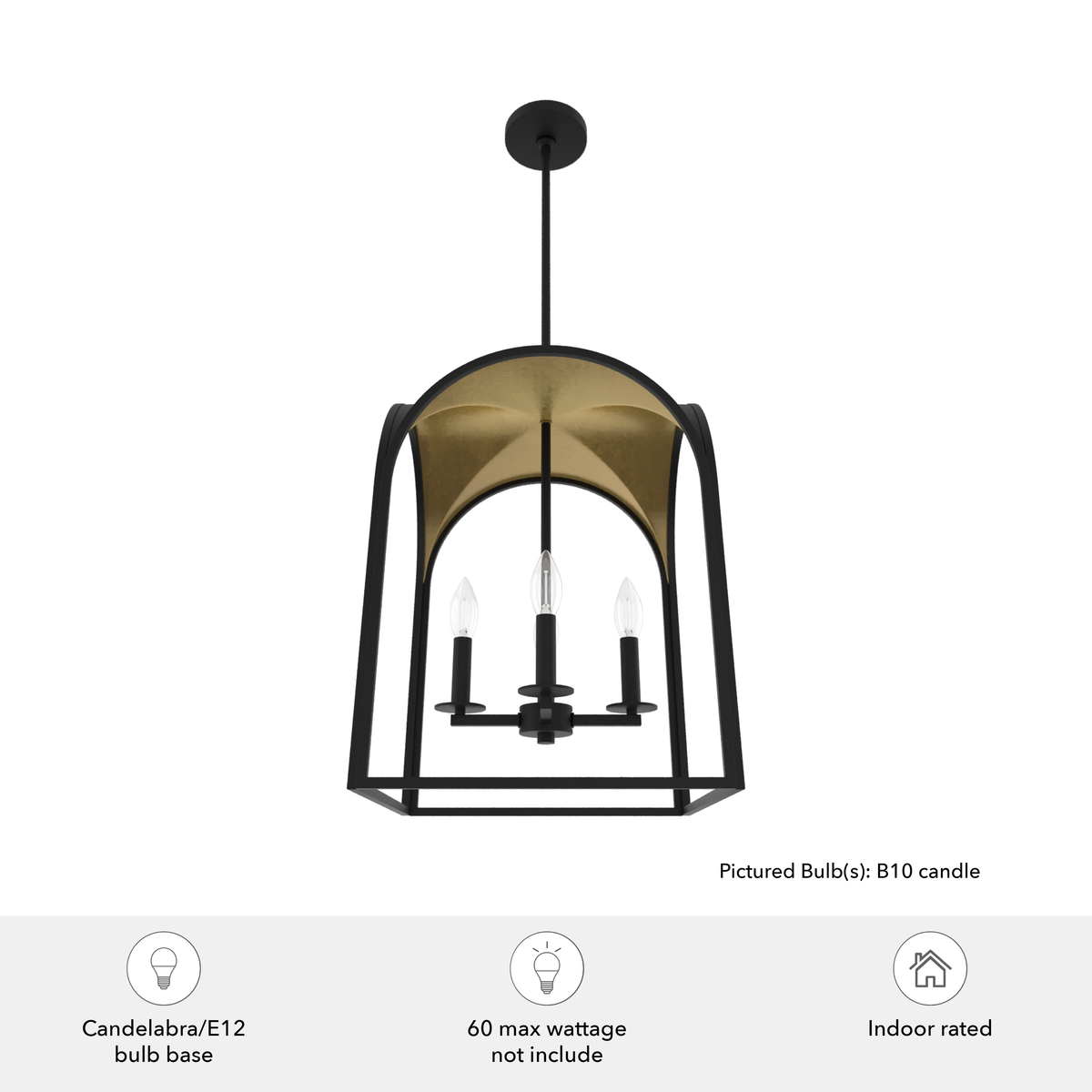 Dukestown 15-inch 4-light Natural Black Iron and Gold Leaf Lantern Pendant