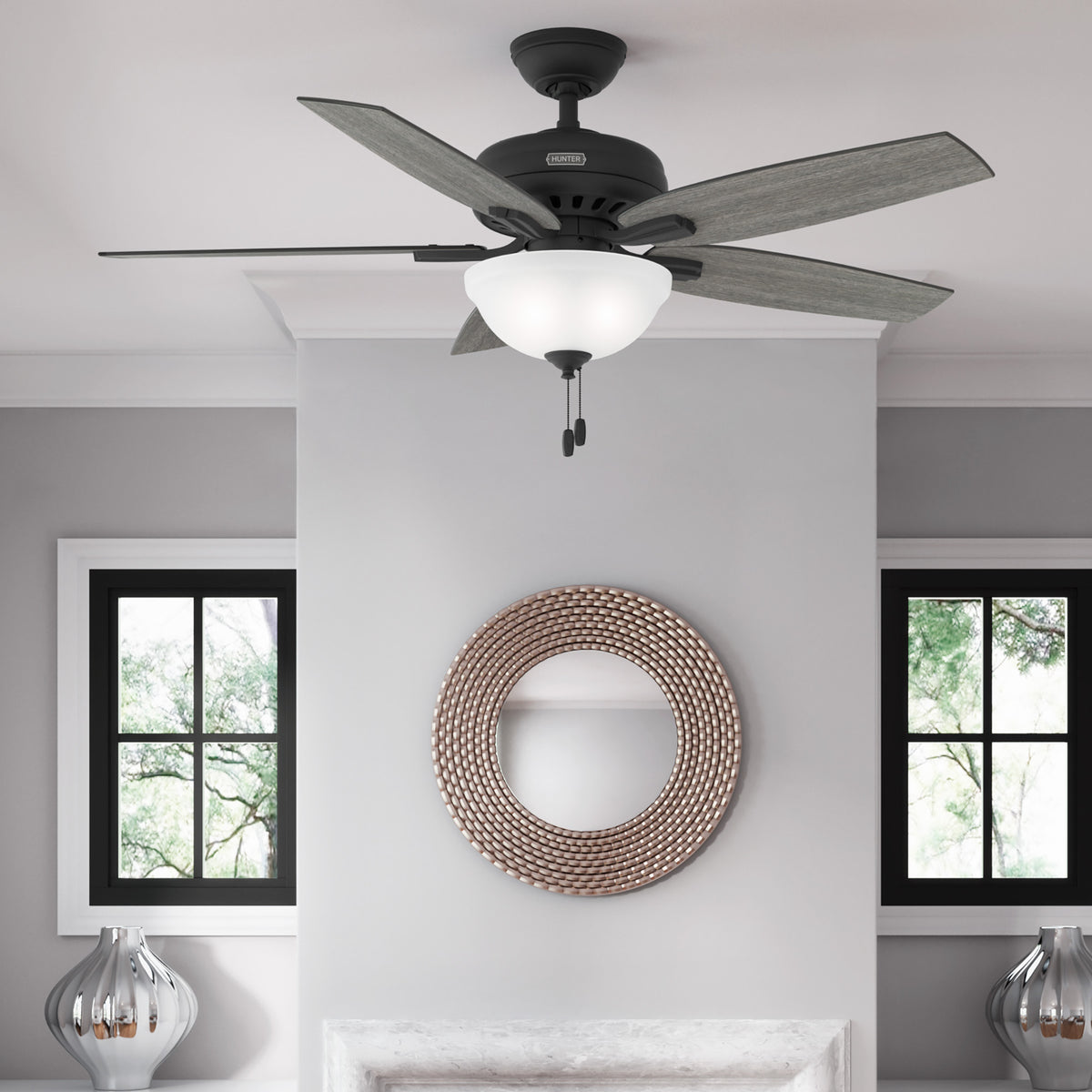 52 inch Newsome Matte Black Ceiling Fan with LED Light Kit and Pull Chain