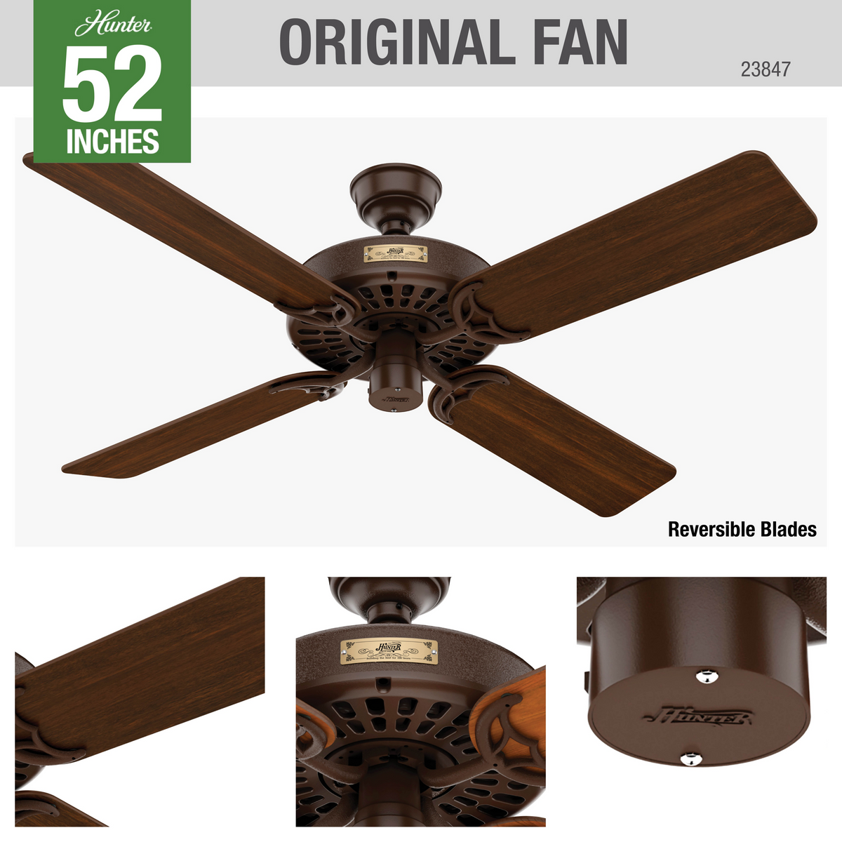 52 inch Original Chestnut Brown Damp Rated Ceiling Fan and Pull Chain