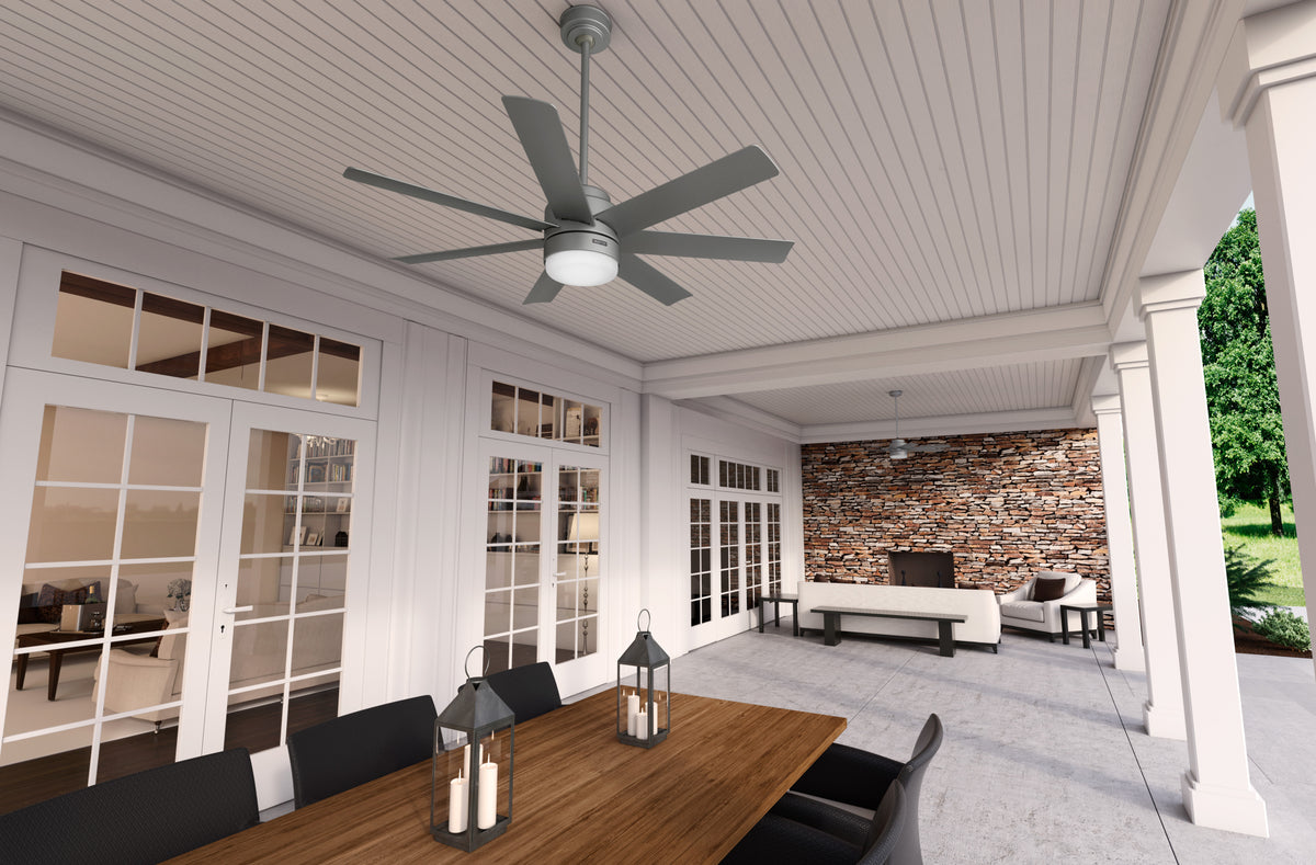 52 inch Brazos ENERGY STAR® Matte Silver Damp Rated Ceiling Fan with LED Light Kit and Handheld Remote