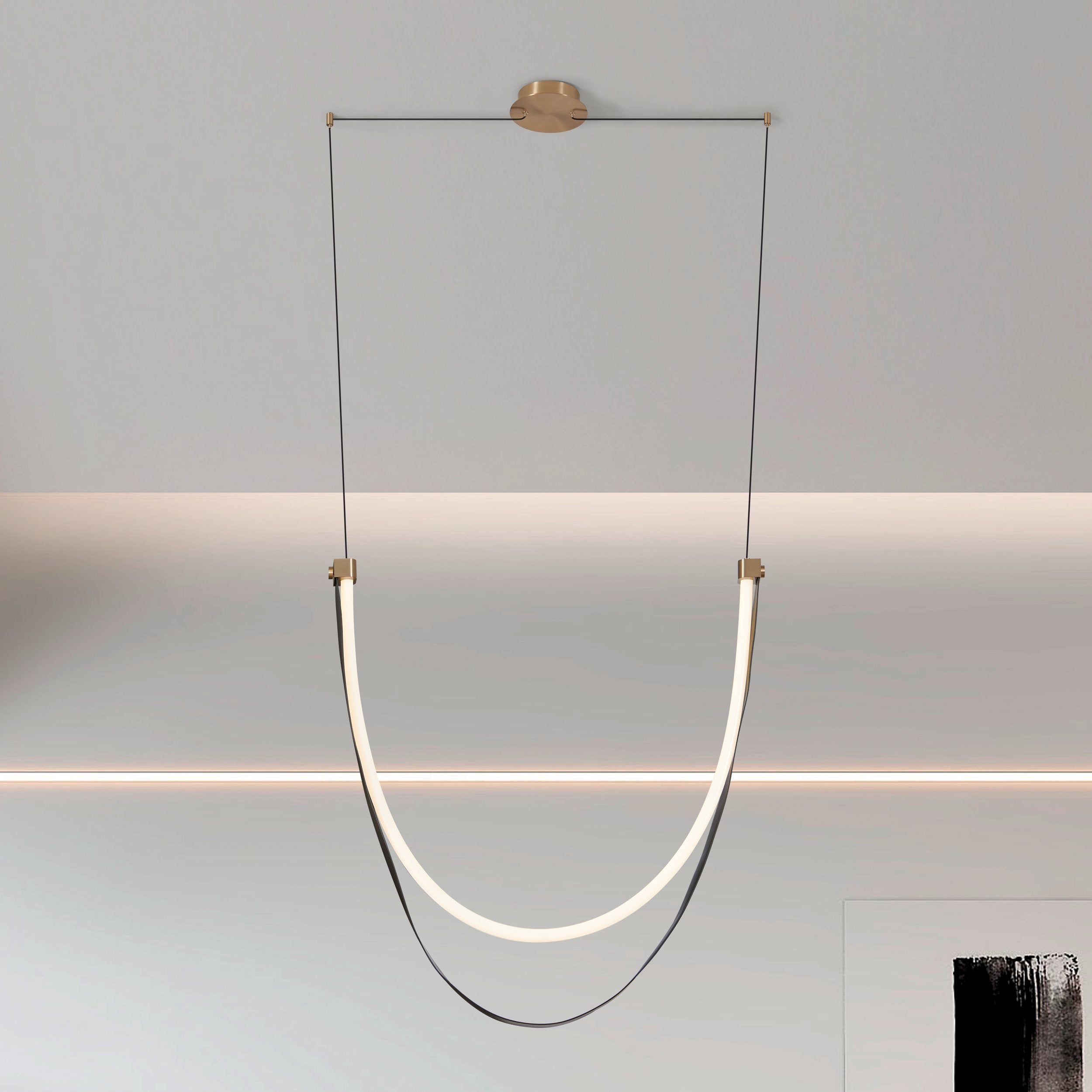 Ayers 43-inch 1-light Champagne Gold with Black and Brown Faux Leather 5CCT LED Linear Chandelier
