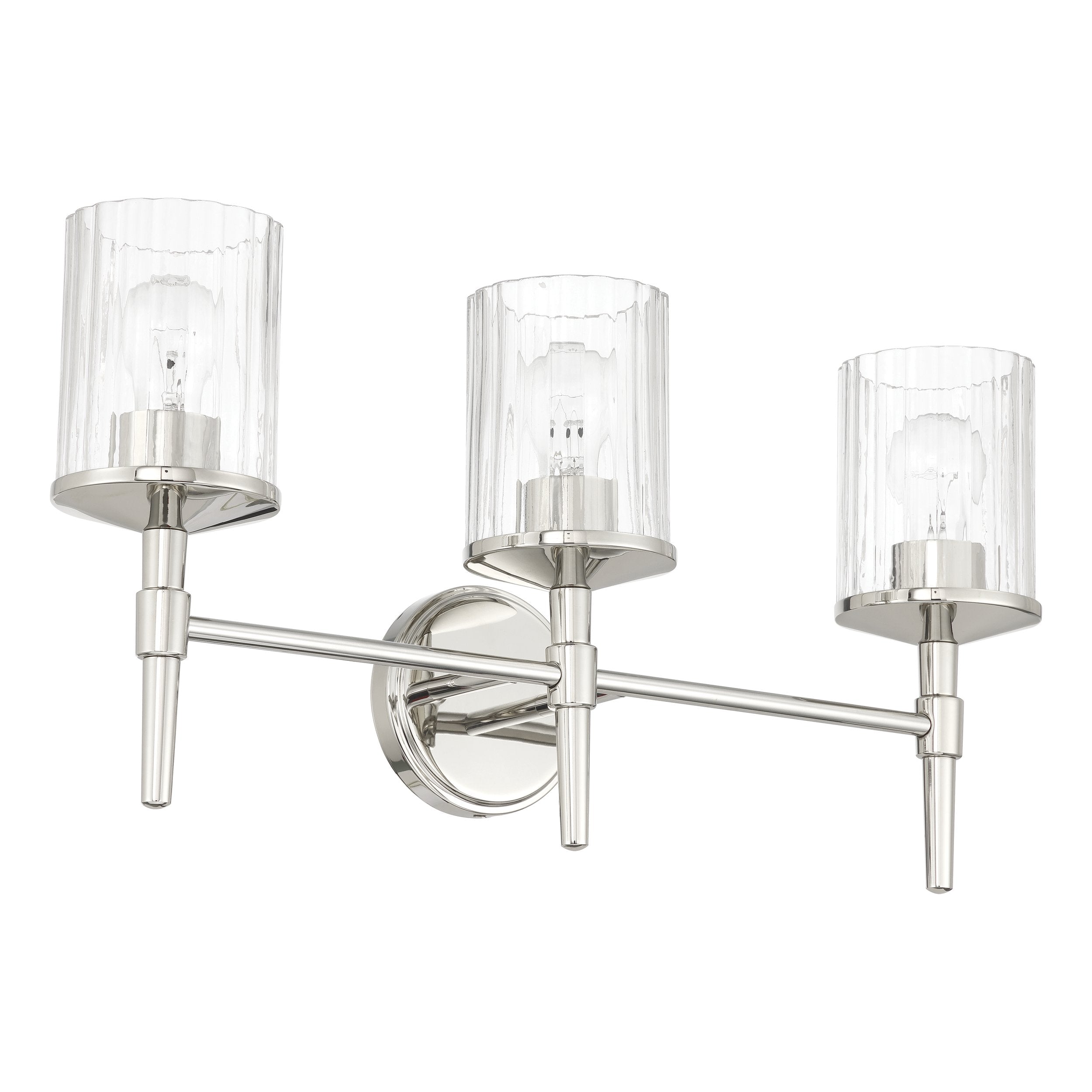 Andrea 24-inch 3-light Polished Nickel Vanity Light with Clear Ribbed Glass Shades