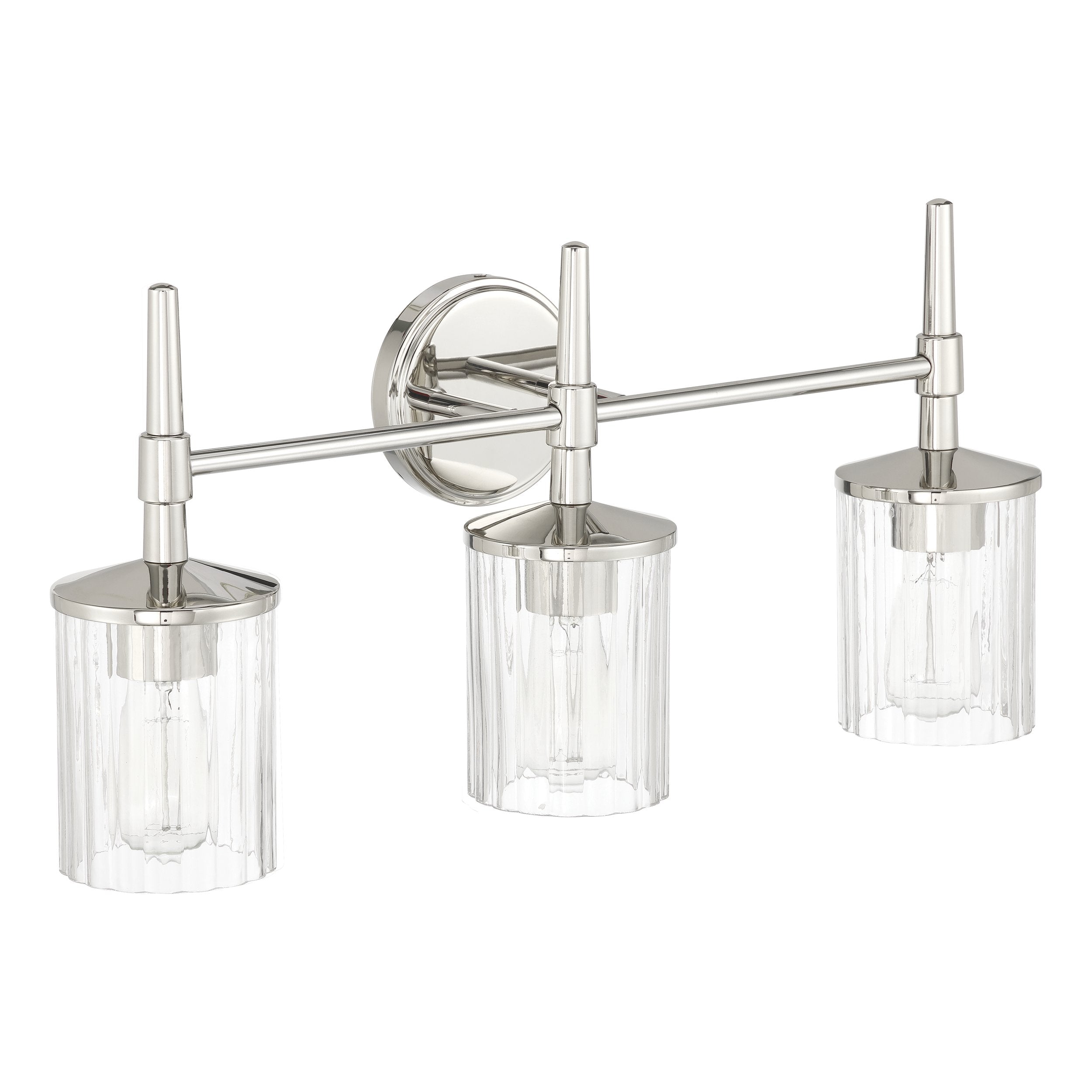 Andrea 24-inch 3-light Polished Nickel Vanity Light with Clear Ribbed Glass Shades