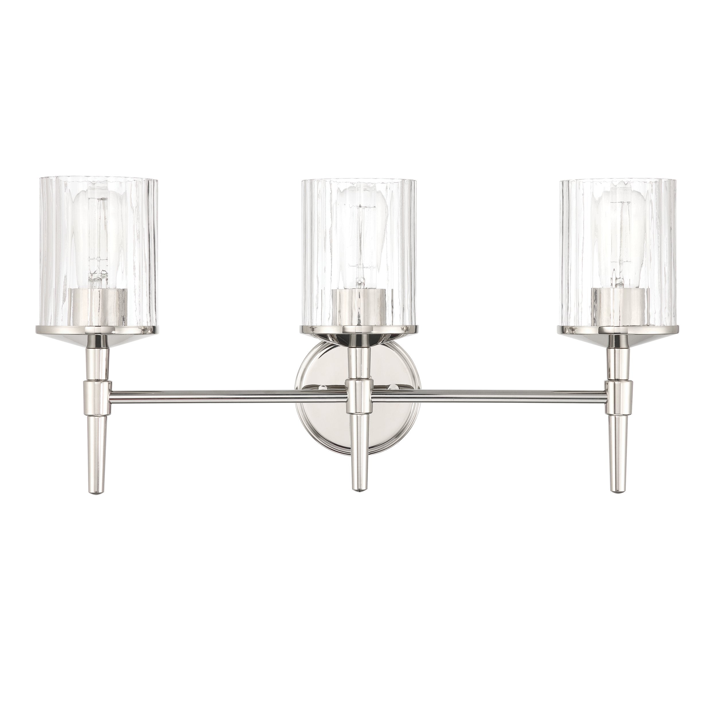 Andrea 24-inch 3-light Polished Nickel Vanity Light with Clear Ribbed Glass Shades