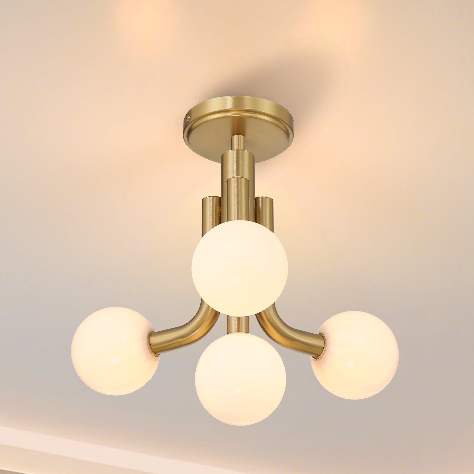 Stockholm 16-inch 4-light Champagne Gold Convertible Pendant with Opal Glass Shades