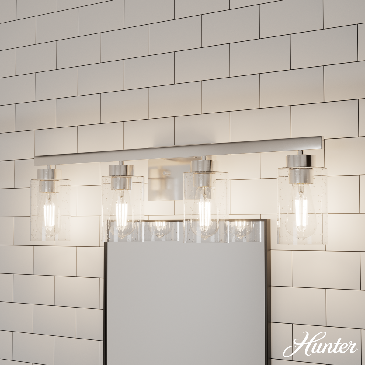 Hartland 31-inch 4-light Brushed Nickel Vanity Light with Seeded Glass
