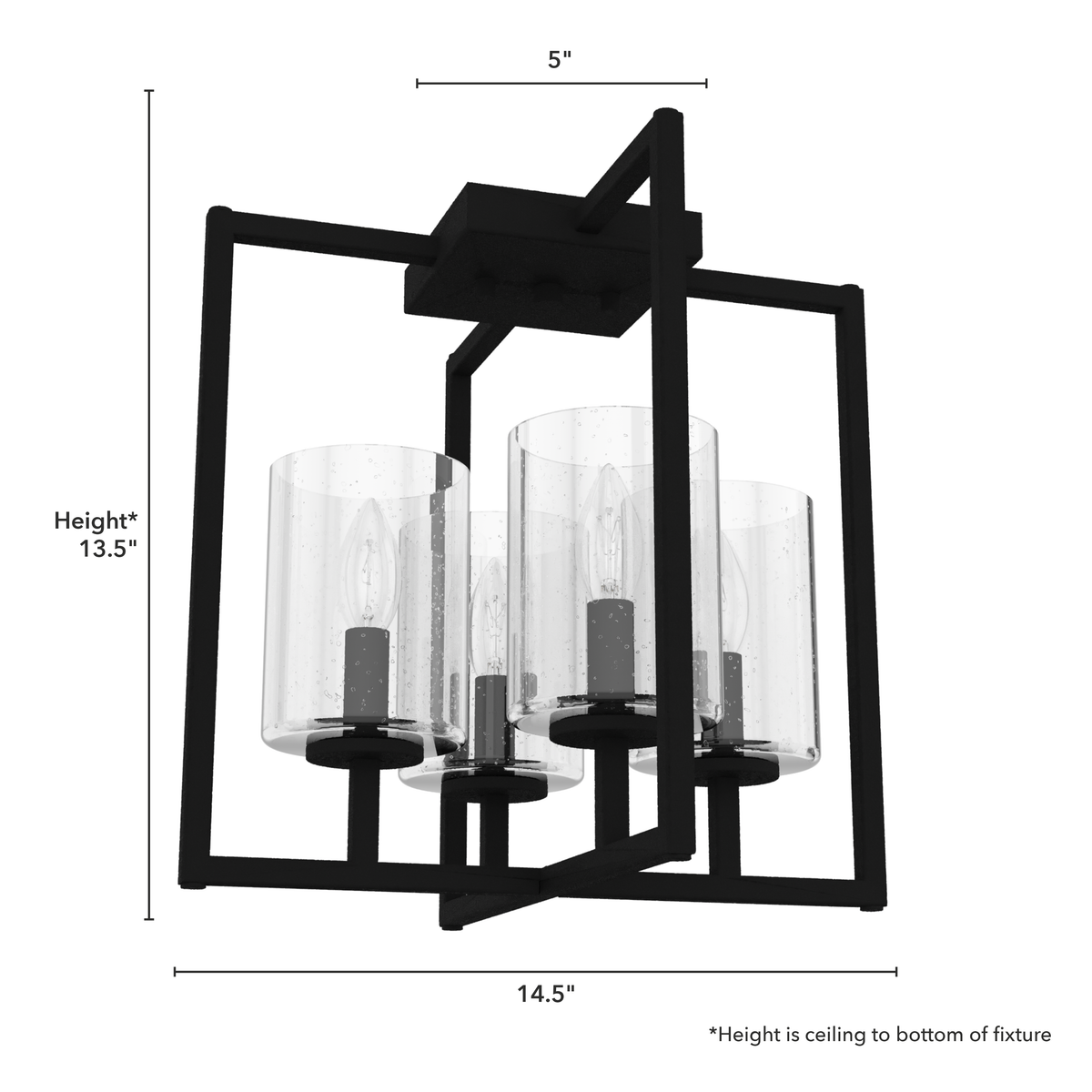 Kerrison 14.5-inch 4-light Natural Black Iron Semi-Flush Mount with Seeded Glass