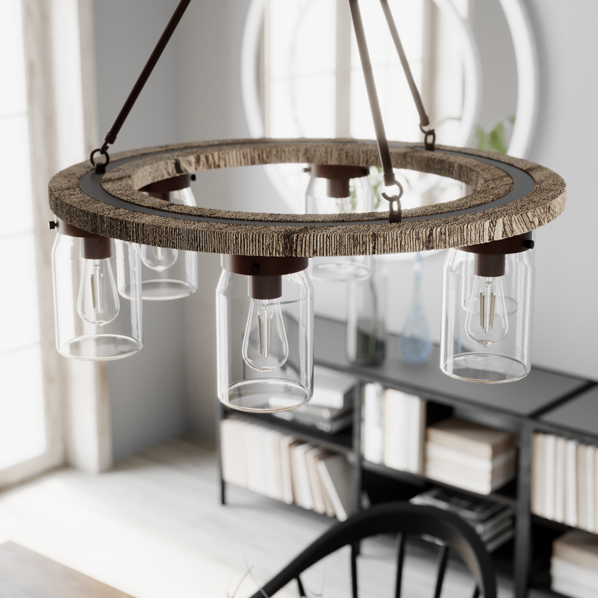 Devon Park 26.5-inch 6-light Onyx Bengal and Barnwood Chandelier with Clear Glass