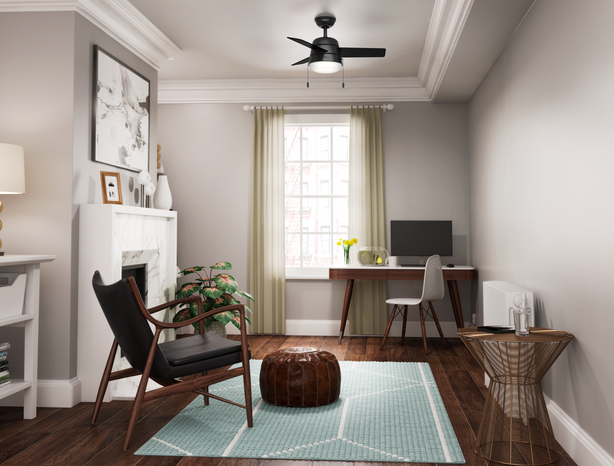 36 inch Aker Matte Black Ceiling Fan with LED Light Kit and Pull Chain