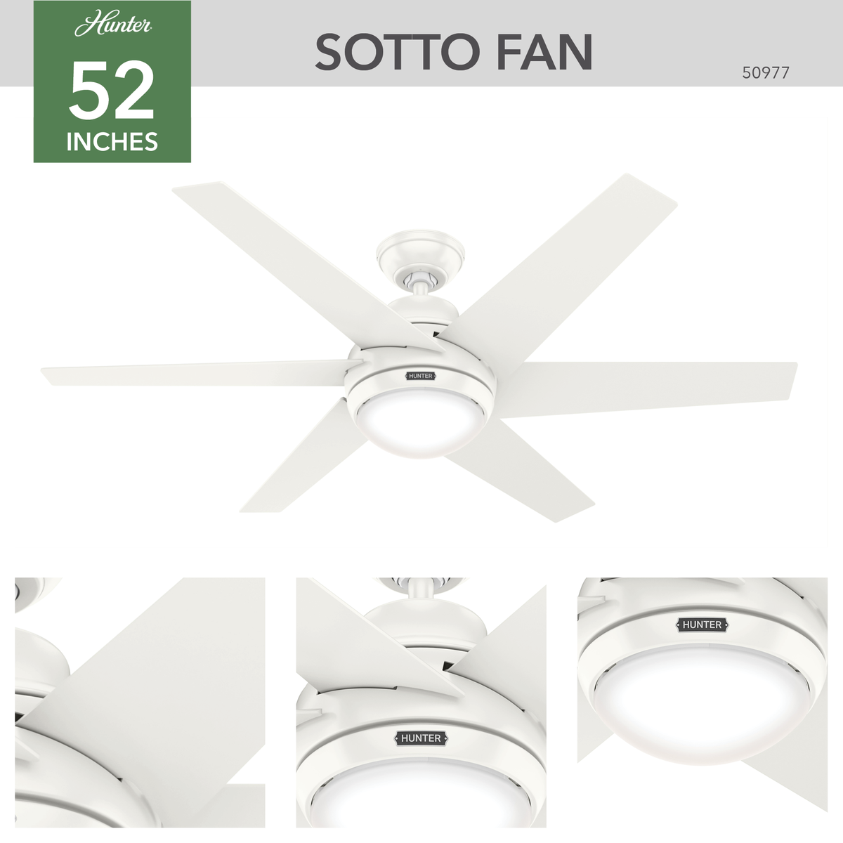 52 inch Sotto Fresh White Ceiling Fan with LED Light Kit and Handheld Remote